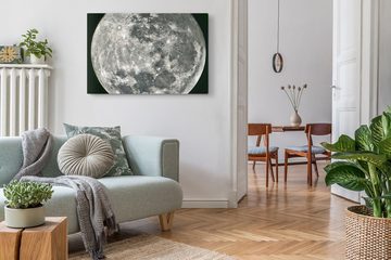 Sinus Art Leinwandbild 120x80cm Wandbild auf Leinwand Mond Vollmond Schwarz Weiß Trabant Grau, (1 St)