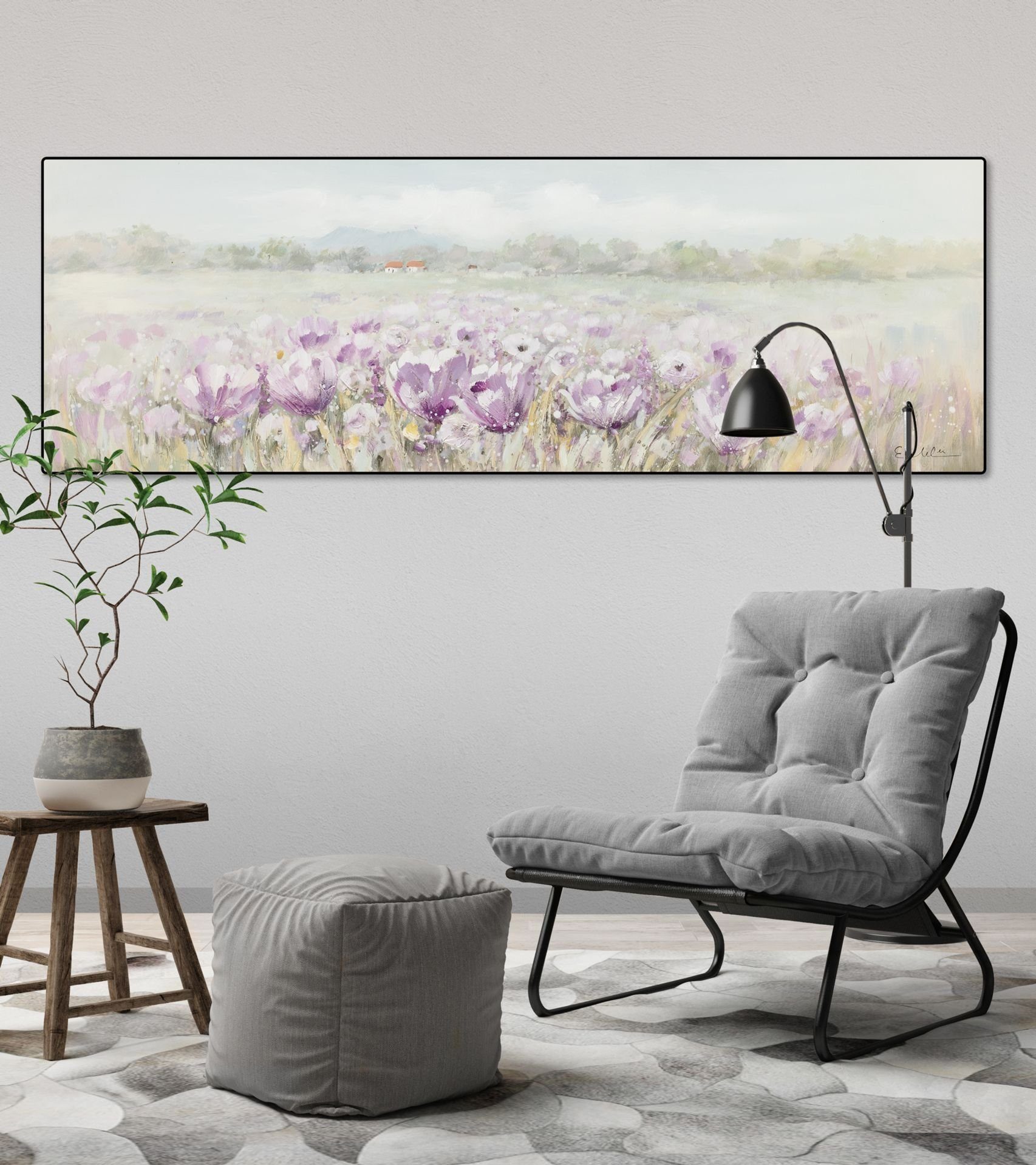 KUNSTLOFT Gemälde Blühender Wohnzimmer cm, Leinwandbild HANDGEMALT Sommer 100% Wandbild 150x50