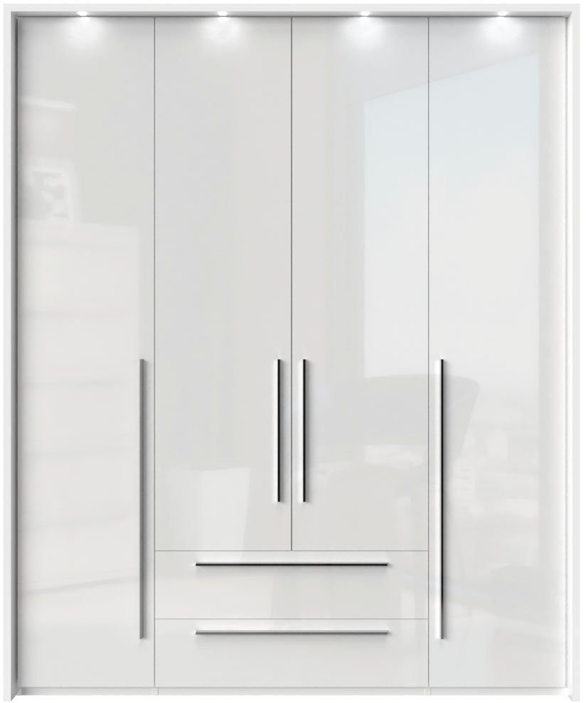 OTTO home Drehtürenschrank Piano, inklusive Rahmen und Beleuchtung, soft-close-Funktion (viele Breiten zur Auswahl, 226cm hoch, mit jeweils 2 Schubladen) beige oder weiß, UV lackiert, Hochglanzfronten, FSC-zertifiziert