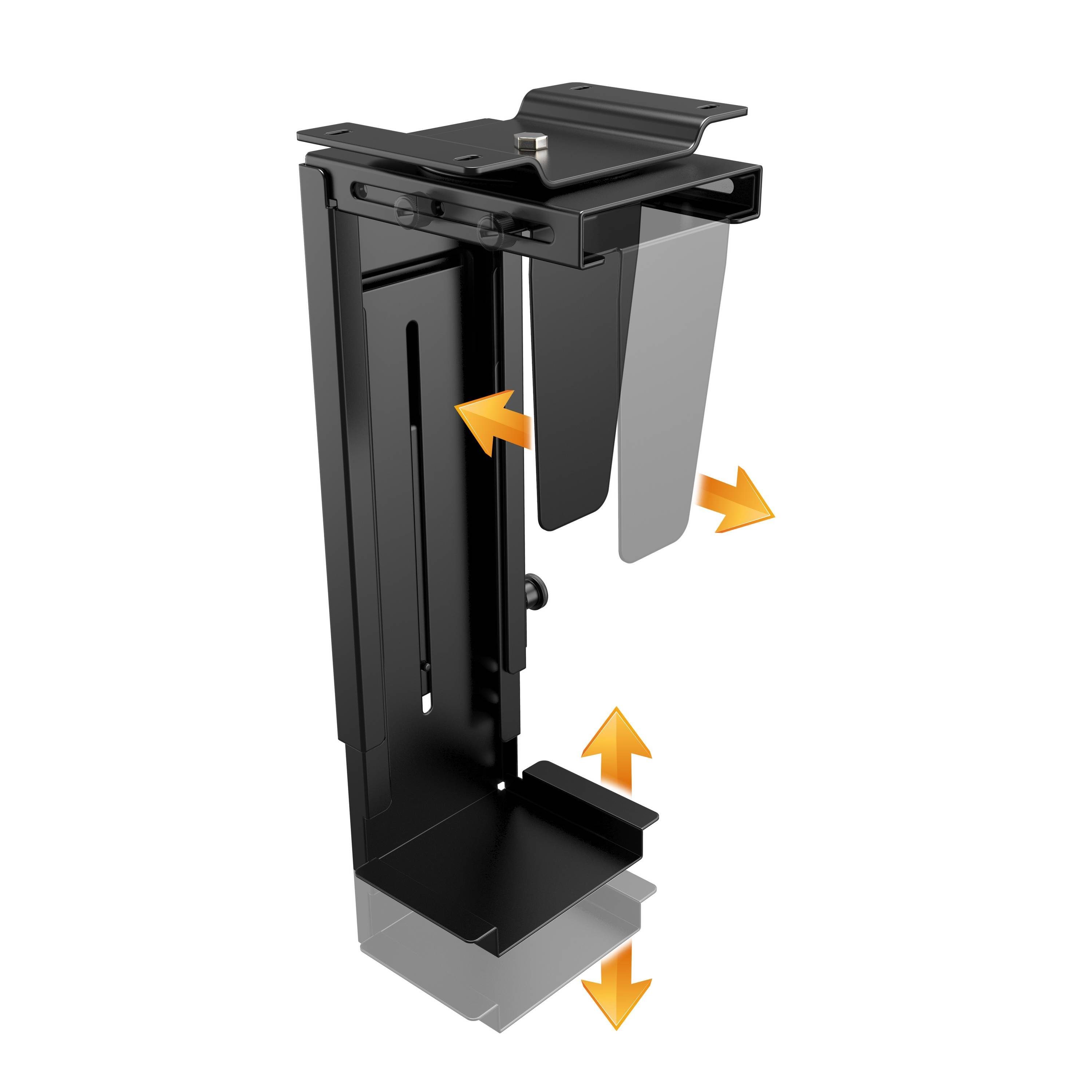 RICOO Halterung PC Halterung unter Schreibtisch flexibel Gaming Büro Tisch TRH-06, (verstellbar in Größe/Höhe, Tiefe - für Tisch & Wand, 1-tlg., max 10 Kg Rechner Halter für unter den Tisch Desktop flexibel schwarz, PC Halter unter Schreibtisch Tischmontage und Wandmontage möglich)
