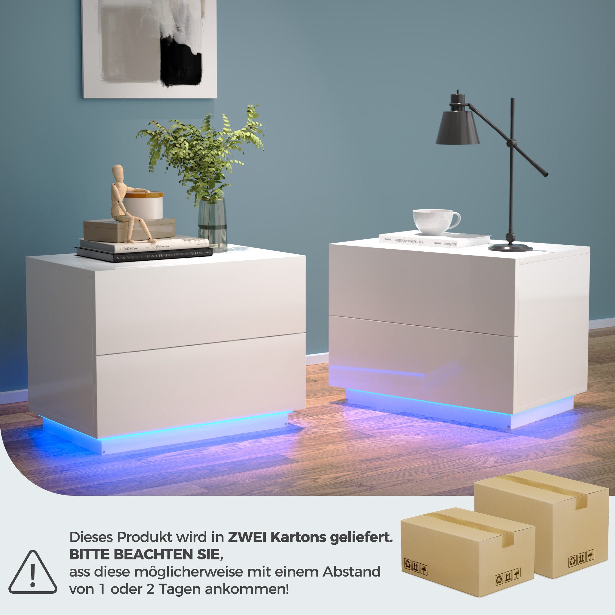 Mondeer Nachttisch LED Nachtkommode (2 St), Glänzend-Nachttisch mit LED-Bel günstig online kaufen