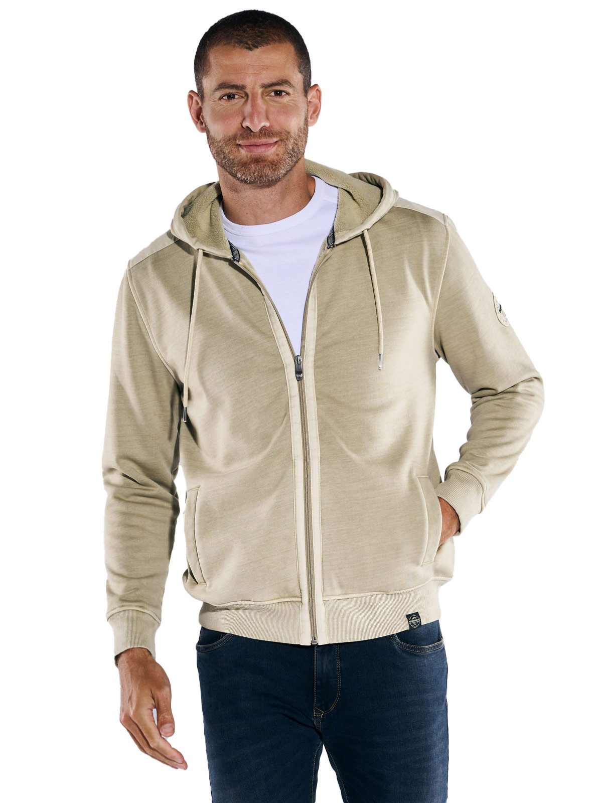 Kapuzensweatjacke engbers Herren Sweatjacke mit Kapuze, Beige