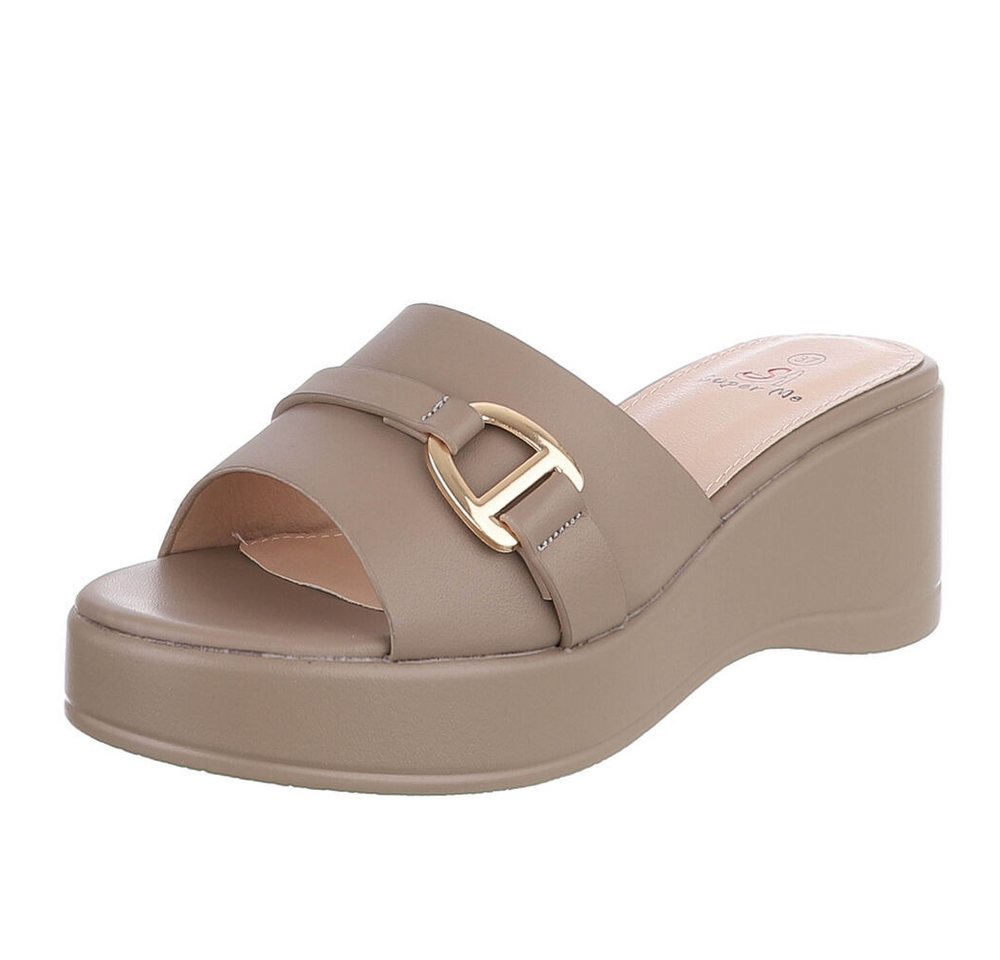 Ital-Design Elegante Sandalen mit Absatz und Schnalle für Damen Plateausandaletten (91409340) Keilabsatz/Wedge Keilsandaletten in Hellbraun