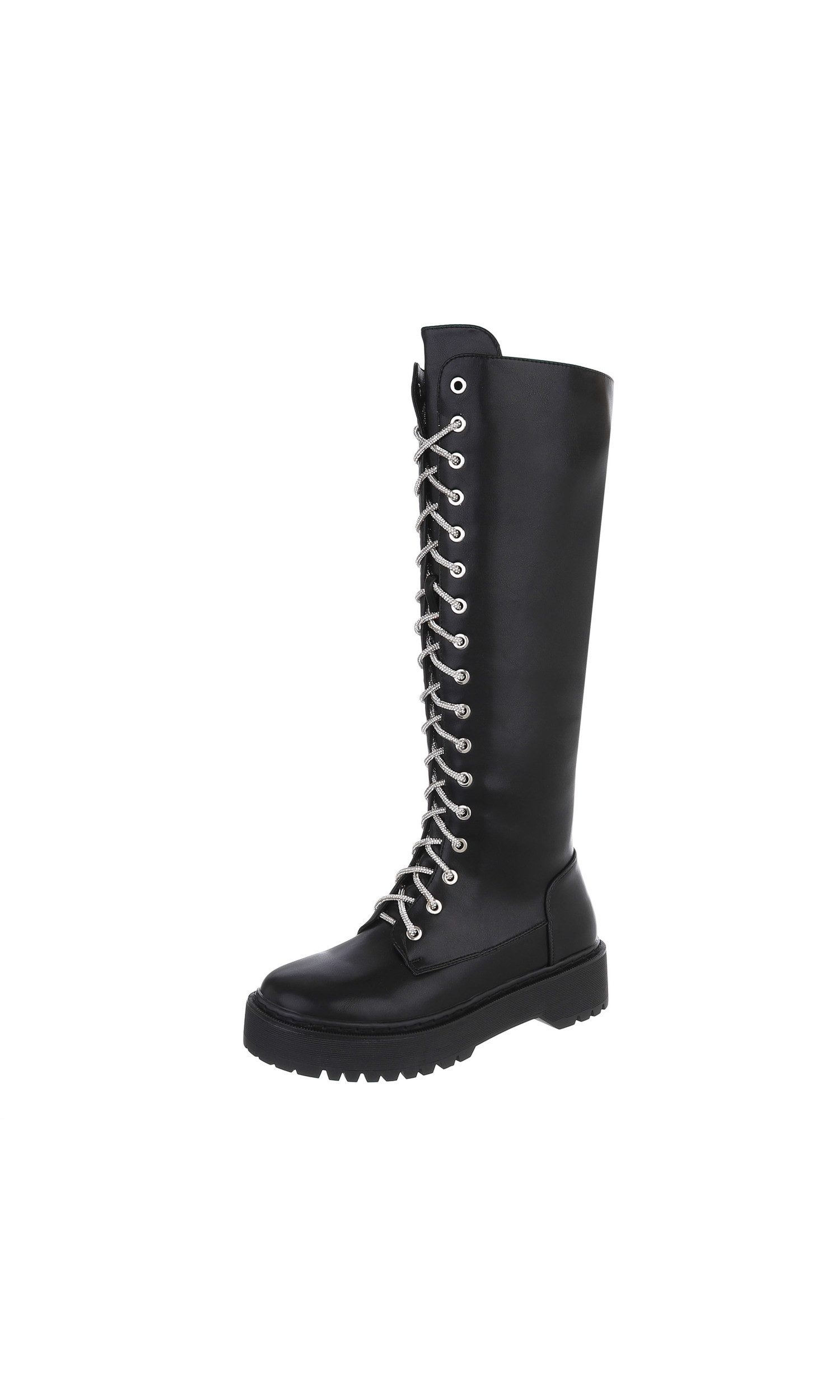 Ital-Design Damen Schnürschuhe Biker Plateaustiefel (85493301) Blockabsatz Schnürstiefel in Schwarz