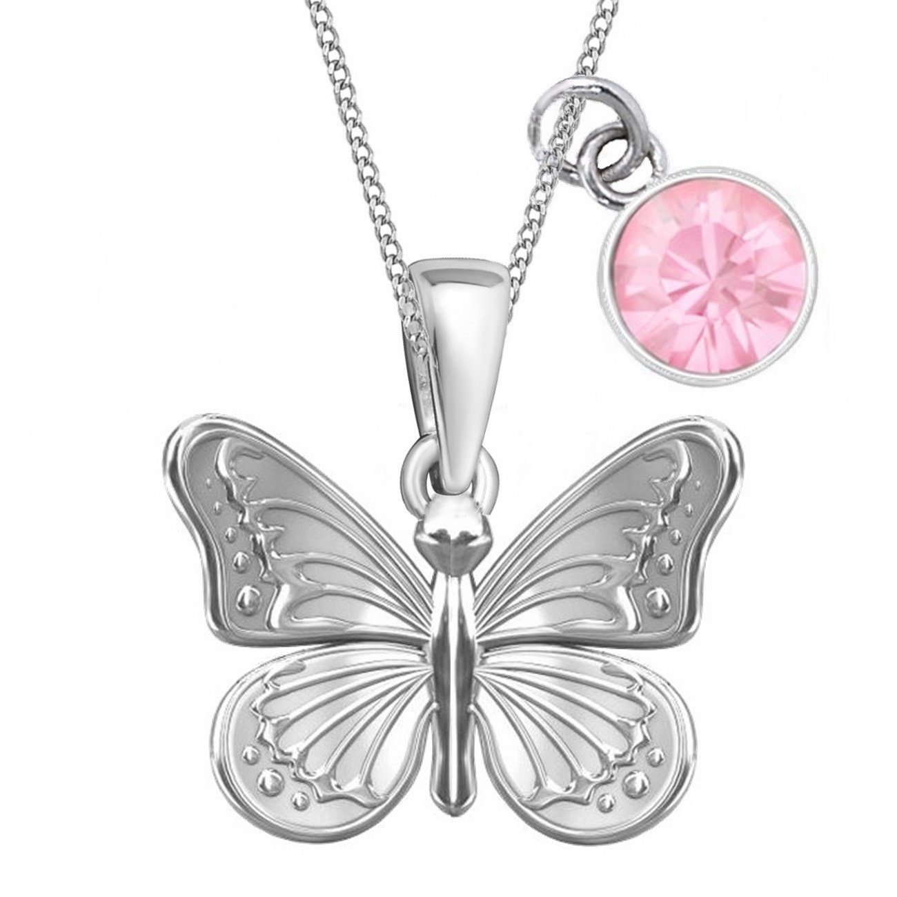 Goldene Hufeisen Kette mit Kinderschmuck Mädchen Rosa Halskette mit mit Zirkonia 925 Anhänger Sterling Zirkonia inkl. (3-tlg, Schmetterling Etui), Silber