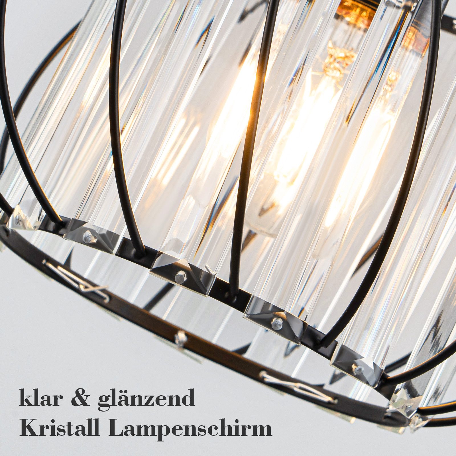 Nettlife Deckenleuchte retro Schwarz Kristall E27 1 Flammig Küchenlampe Metall, LED wechselbar, Innen Deckenbeleuchtung für Korridor Balkon flur küchen – Bild 4 von 5