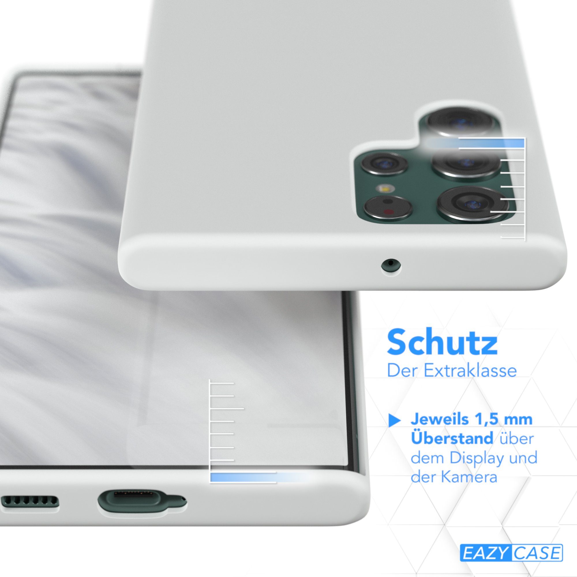 EAZY CASE Handyhülle Premium Silikon Case für Galaxy S22 Ultra 5G 6,8 Zoll, Silikon Schutzhülle mit Kameraschutz kratzfest Handy Softcase Weiß