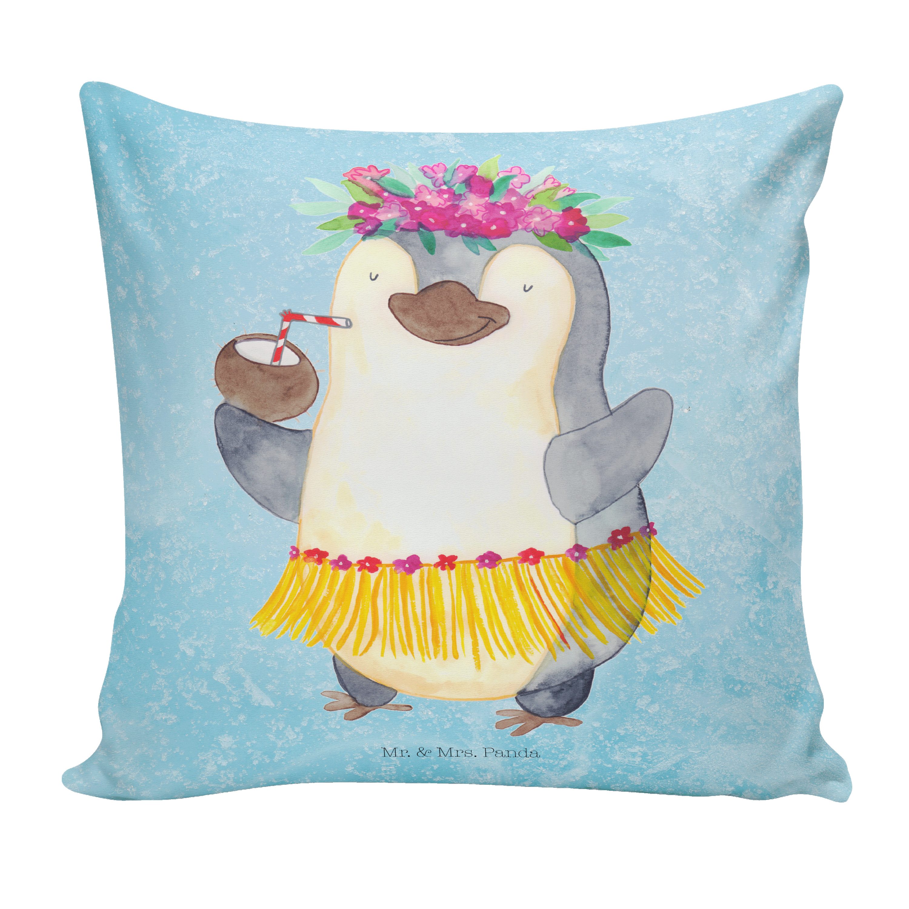 Mr. & Mrs. Panda Dekokissen Pinguin Kokosnuss - Eisblau - Geschenk, Hawaii, Aloha, Kissenhülle, D