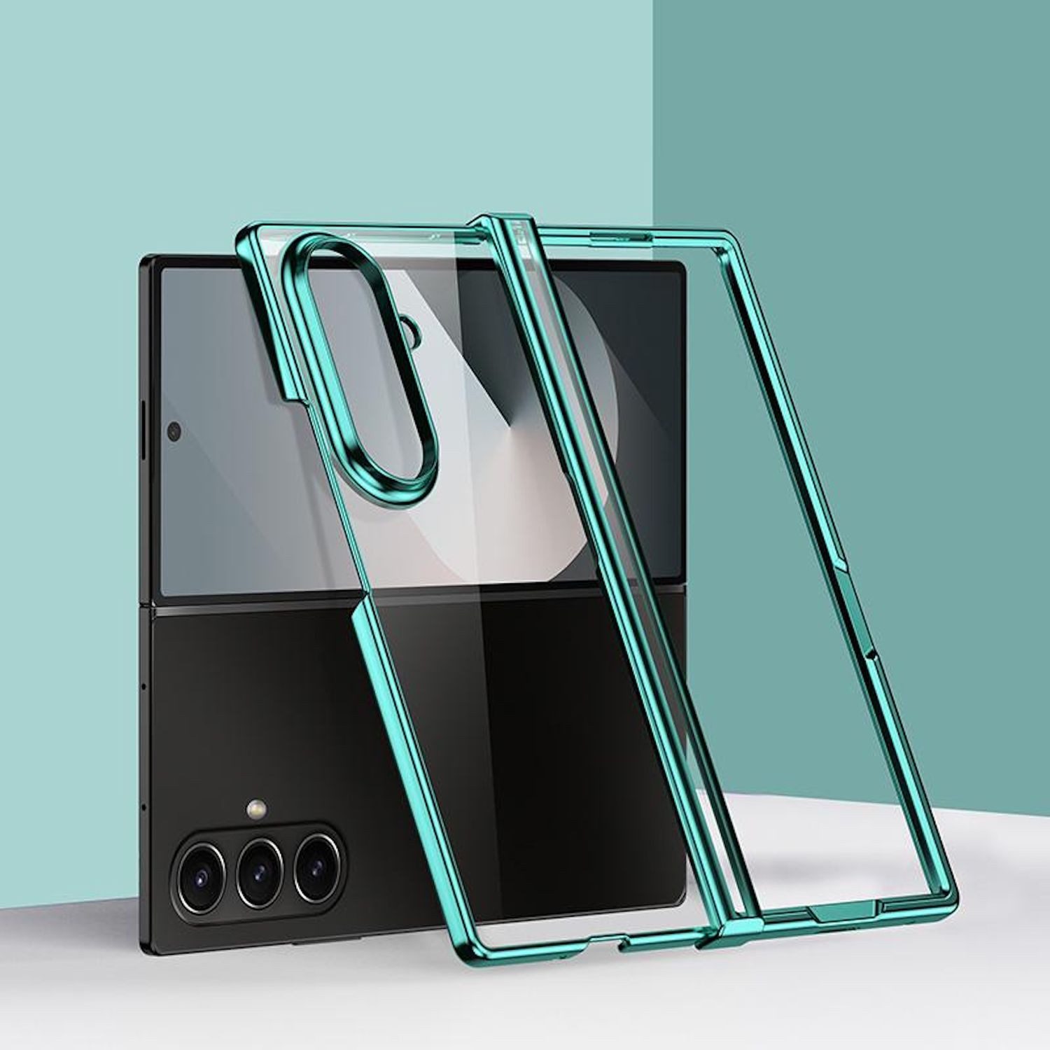 Wigento Handyhülle Für Samsung Galaxy Z Fold7 6D Electroplated Kunststoff Hülle Grün, Dreiteilige Electroplating PC Hülle mit Stoßschutz