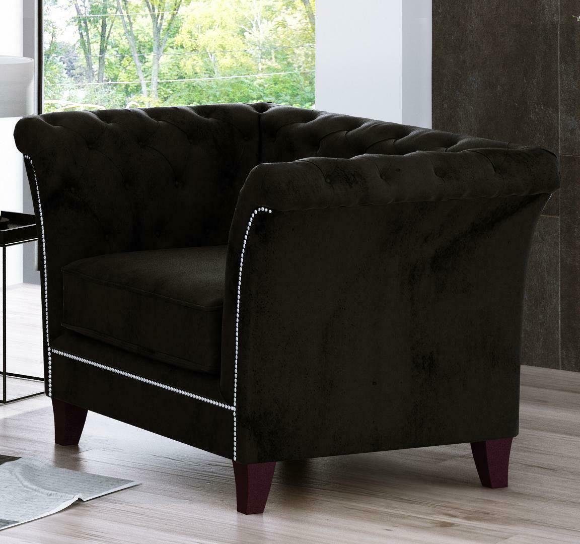 JVmoebel Sessel, Chesterfield Sessel Couch Polster 1 Sitzer Samt Design Couchen Sofas Textil Neu Schwarz