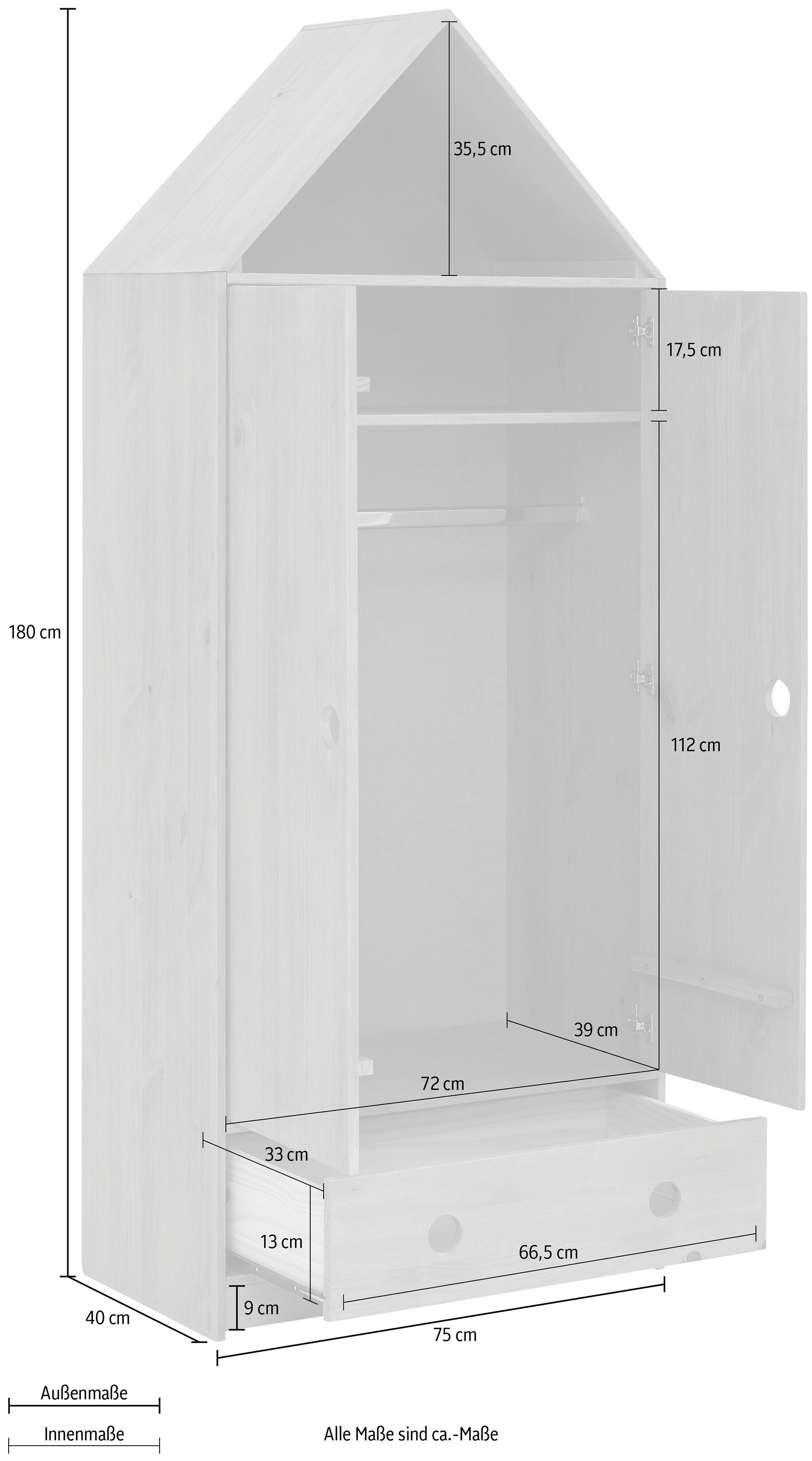 OTTO home Kleiderschrank Alpi Kiefernholz, mit Einlegeböden und Kleiderstange, Höhe 180 cm