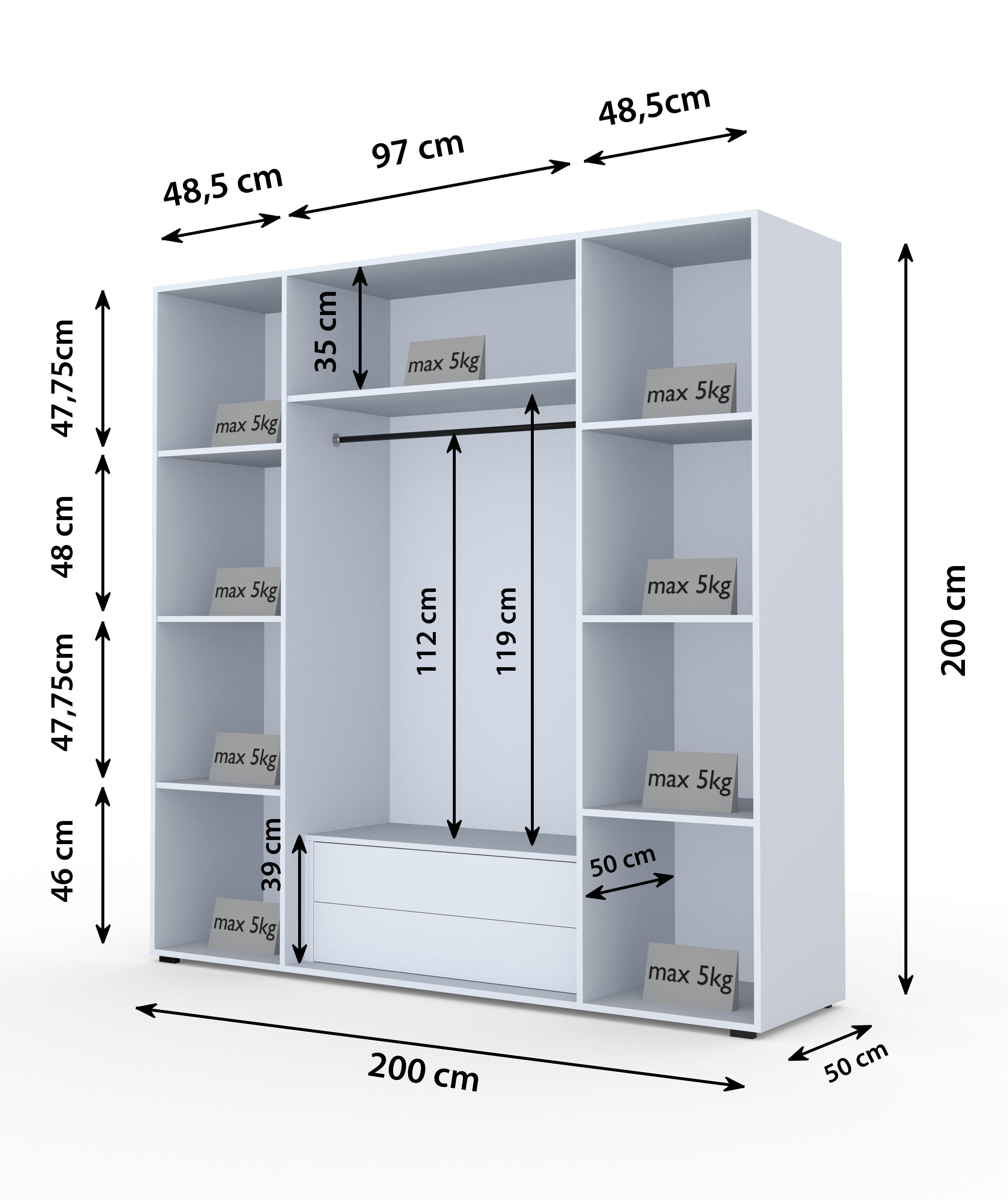 Compleo Drehtürenschrank STELLS mit vier Drehtüren, Kleiderstange, Metallgriffe – Bild 3 von 4
