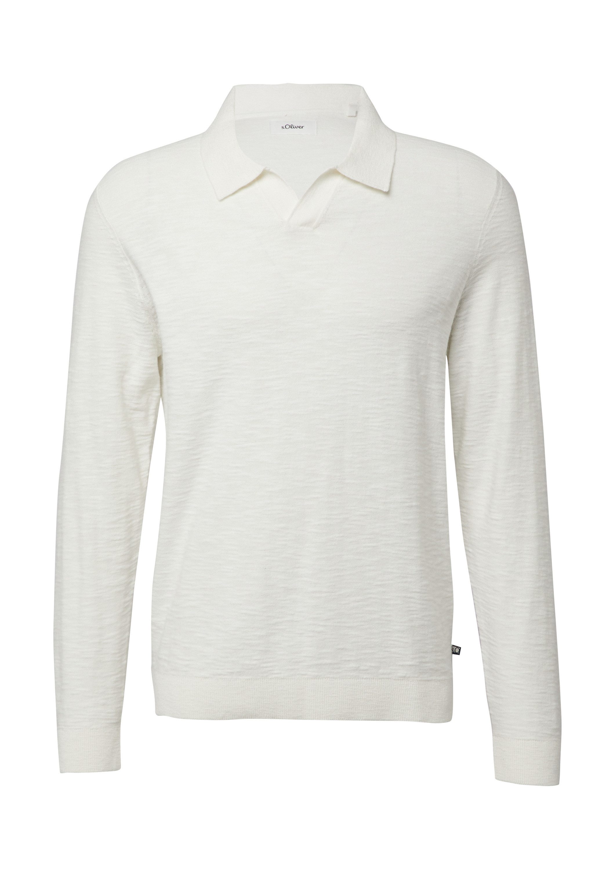 s.Oliver Longpullover Strickpullover Baumwoll-Strickpolo mit Flammgarnstruktur