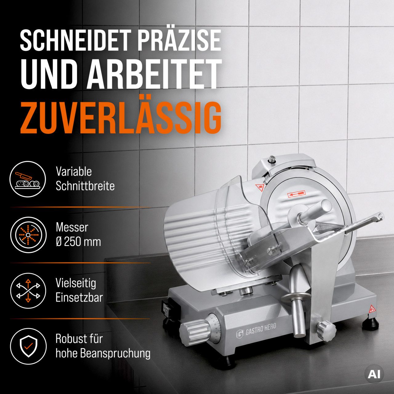 GastroHero Elektromesser Aufschnittmaschine ASM250, Wurstschneidemaschine, 240 W, Integrierter Schleifstein, Schuko-Stecker, kompakte Bauweise – Bild 3 von 5