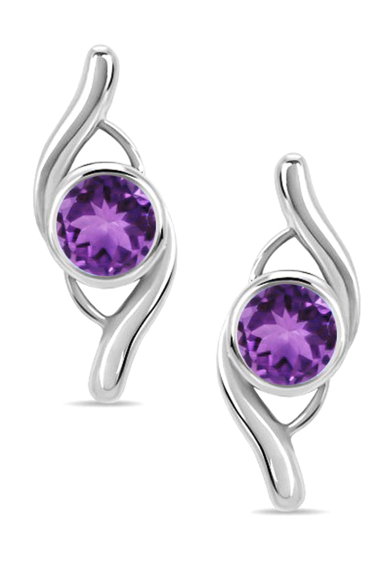 Limana Paar Ohrstecker echter Edelstein lila Amethyst 925 Silber Ohrringe für jeden Tag (mit Herz Gravur Dose), Schmuck Geschenk für Frauen Damen Ehefrau Freundin Mutter