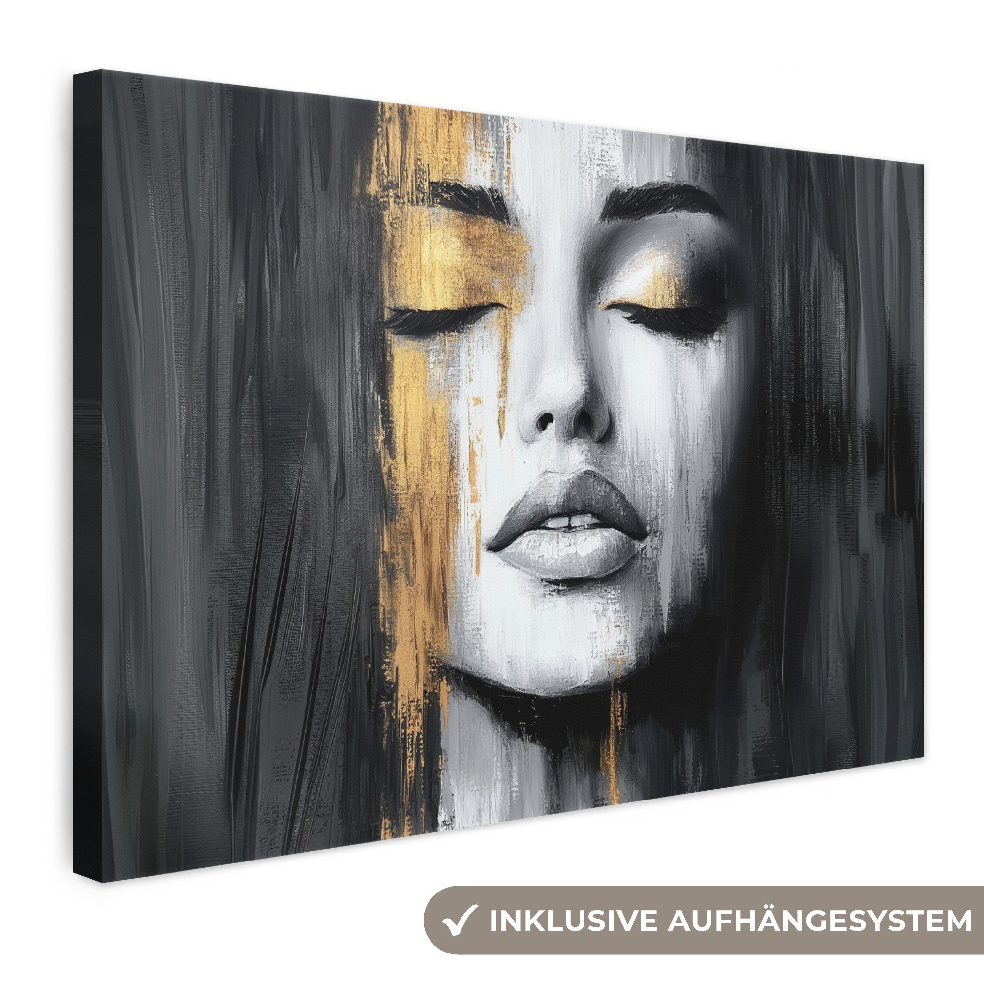 OneMillionCanvasses® Leinwandbild Gesicht - Frau - Pinselstriche - Abstrakt, Fotodruck (1 St), Leinwand Bilder Klein, Wand Dekoration Aesthetic 30x20 cm