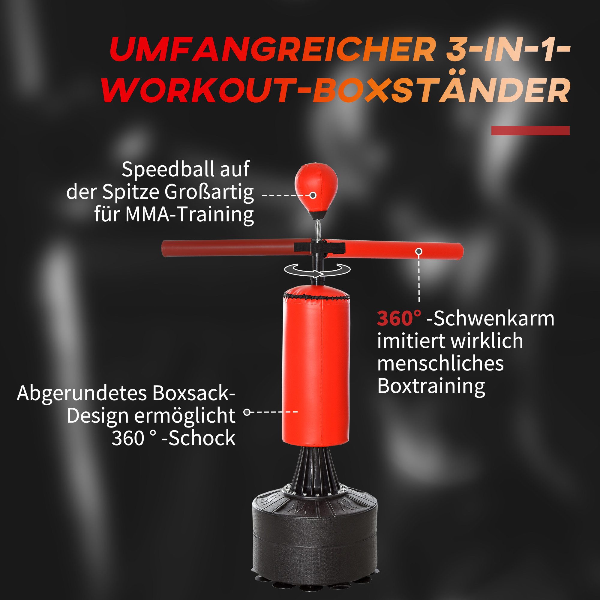 HOMCOM Standboxsack Boxsack stehend 155-205cm mit Speedball Kickboxsack (Boxing Trainer, 1-tlg., Boxpartner), Geeignet für Profis und Anfänger Schwarz – Bild 4 von 5