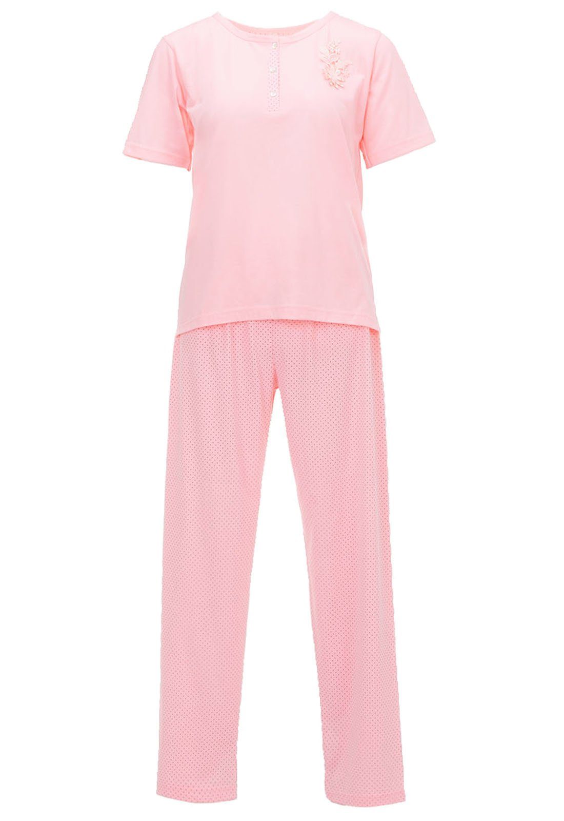 zeitlos Schlafanzug Pyjama Set Kurzarm - Uni Punkte rosa