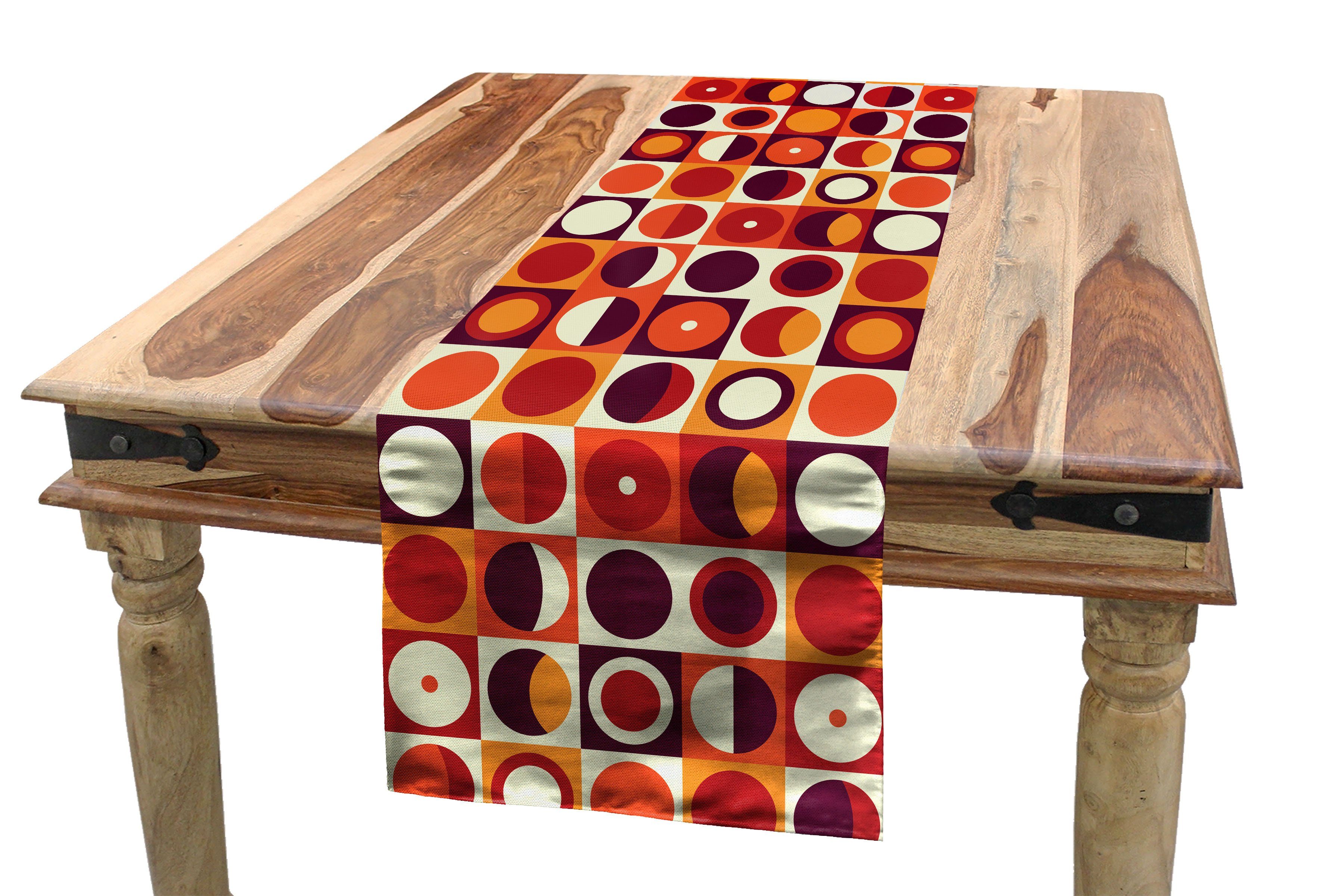 Sixties Küche Esszimmer Rechteckiger Tischläufer, Geometrisch Dekorativer Tischläufer Ovals Style Abakuhaus