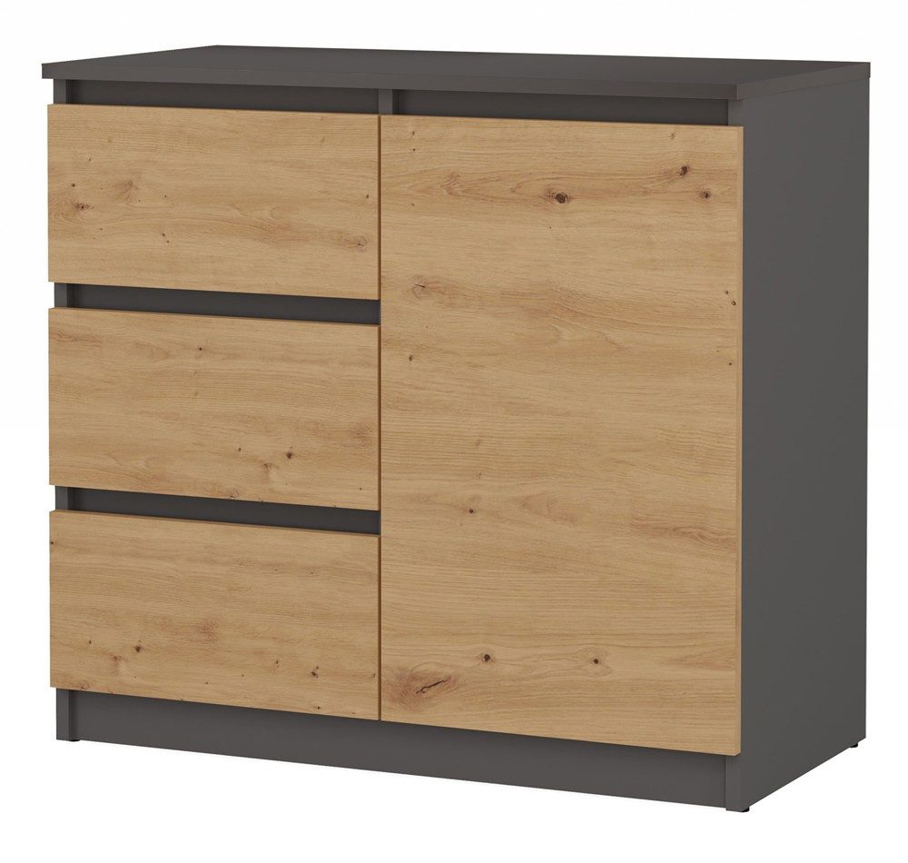 MAGOWA Schubkastenkommode moderne Kommode 1D3S - stilvoller Stauraum (komfortable Bedienung, Grifflos gestaltete Schubladenfronten), Tiefe: 40 cm Breite: 80 cm Höhe: 75 cm