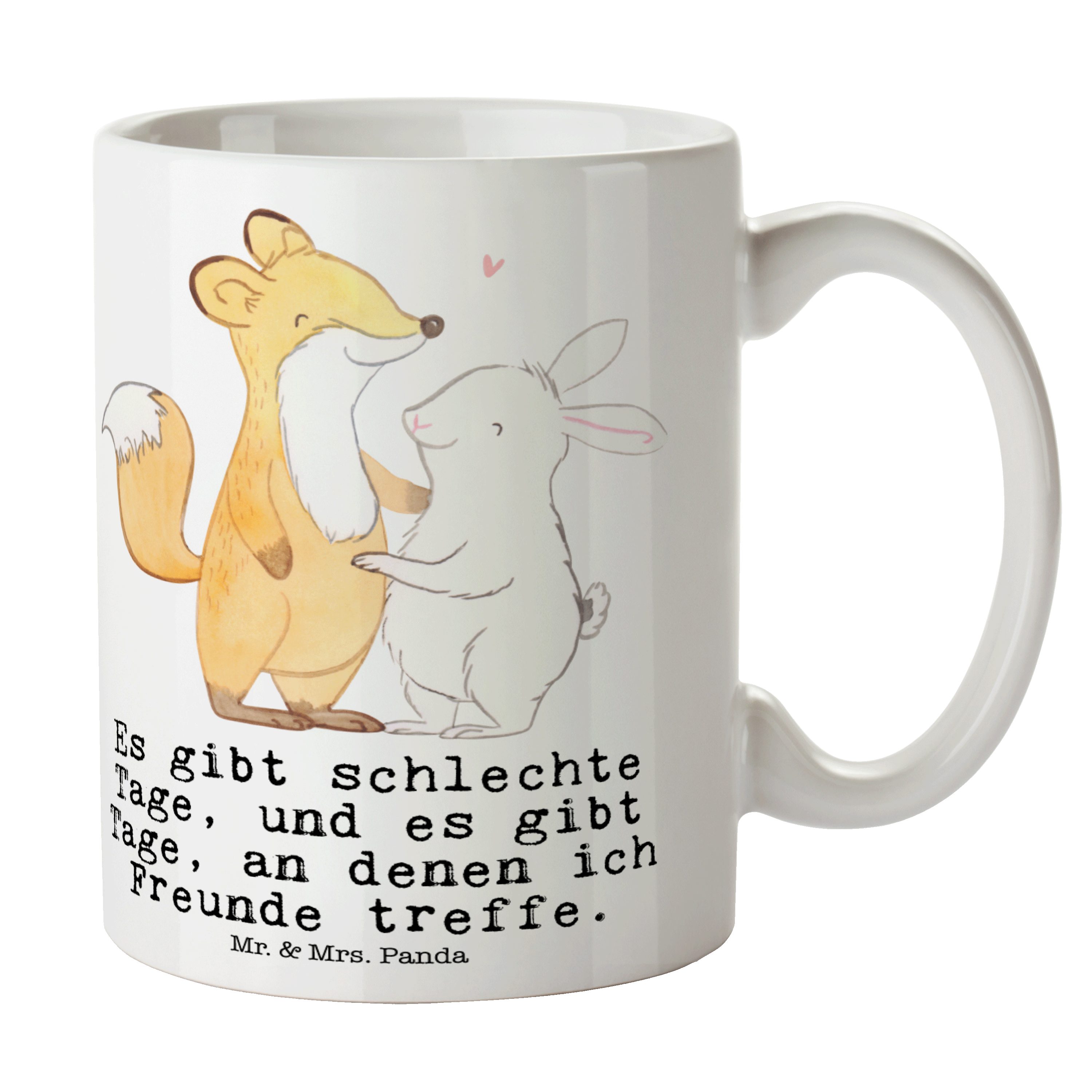 Mr. & Mrs. Panda Tasse Fuchs Hase Freunde treffen Tage - Weiß - Geschenk, Keramiktasse, Kaff, Keramik
