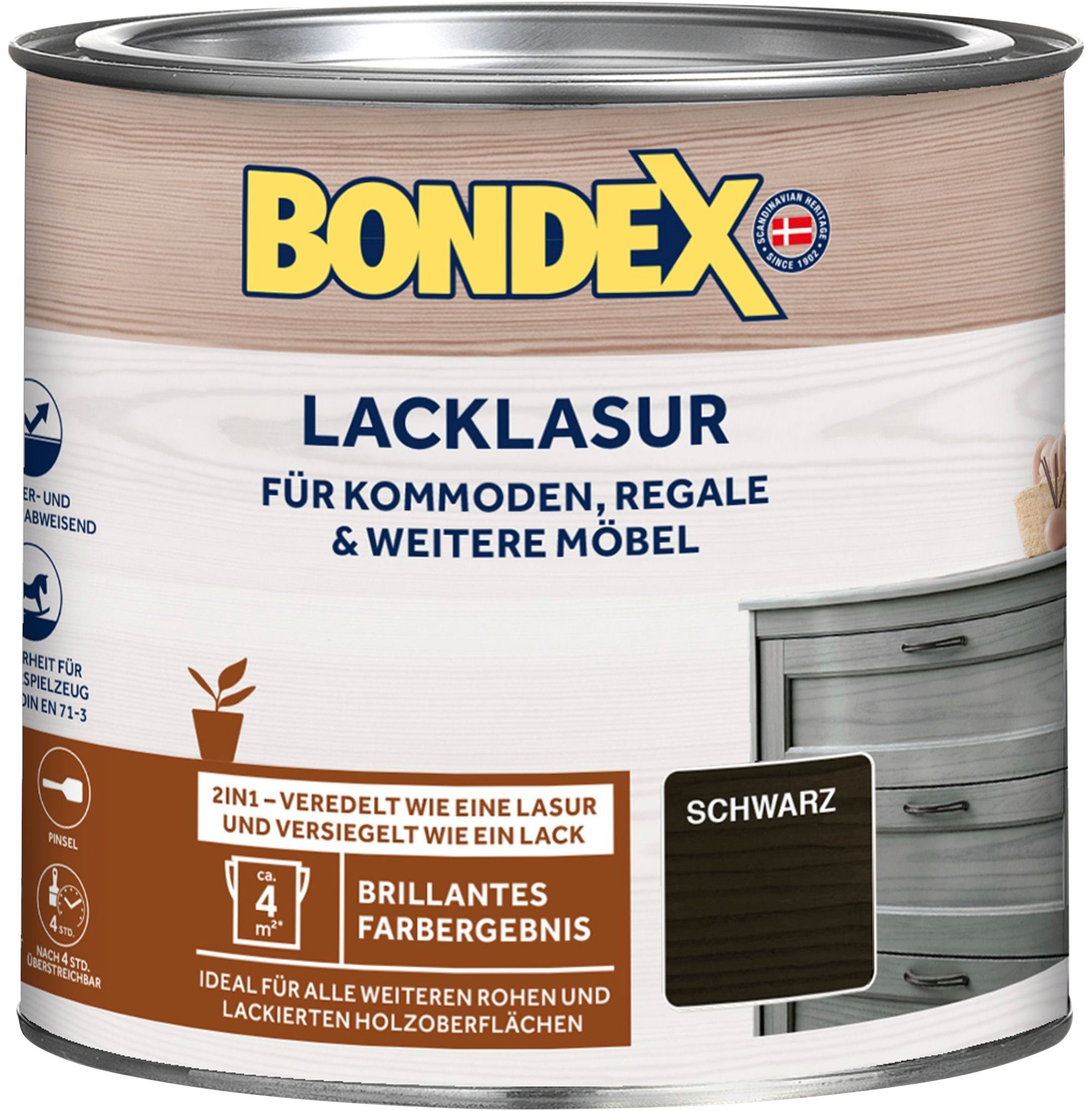 Bondex Holzschutzlasur LACKLASUR, Weiß, 0,375 Liter Inhalt schwarz