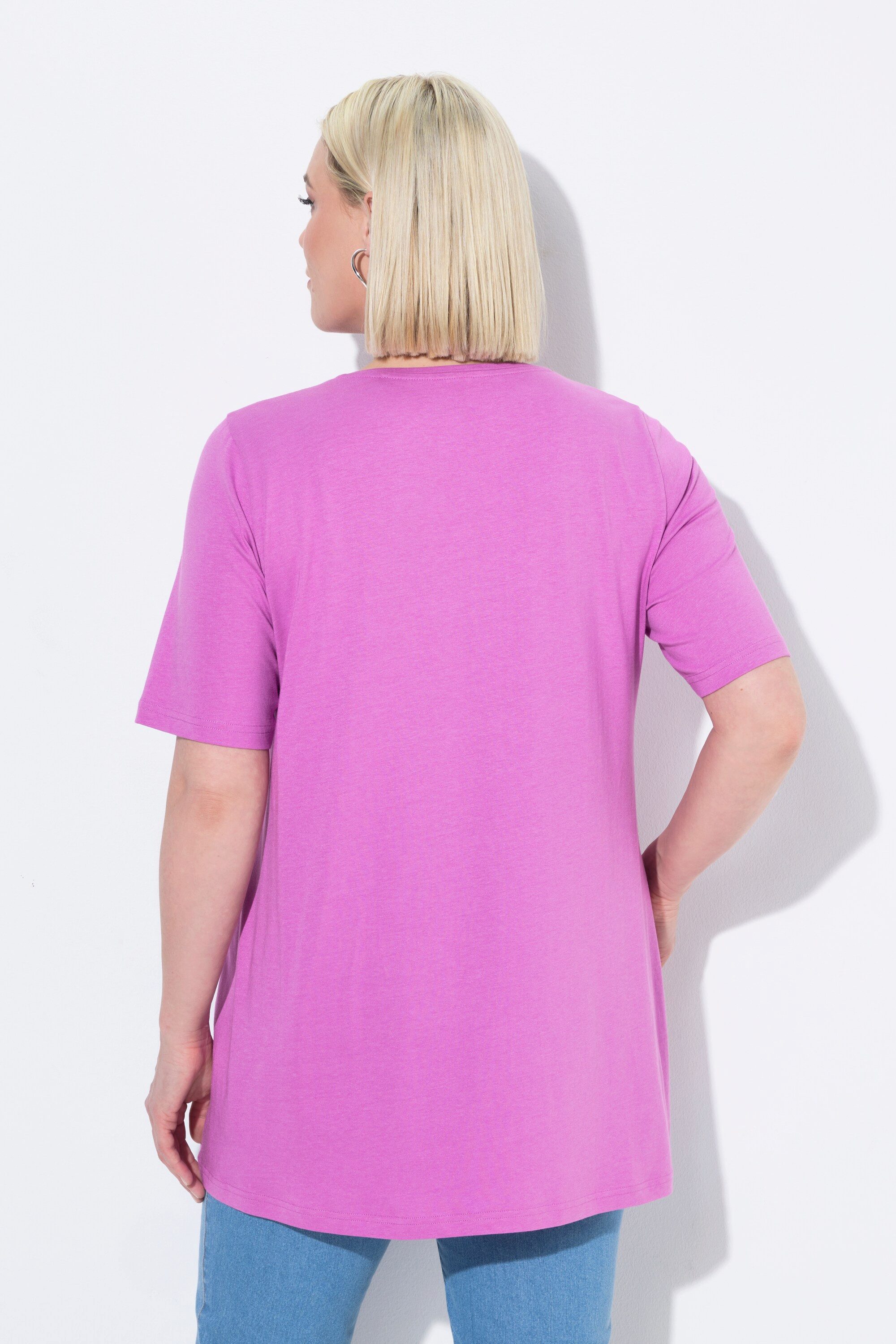Ulla Popken T-Shirt T-Shirt Zierfalten A-Linie Rundhals Halbarm Modal