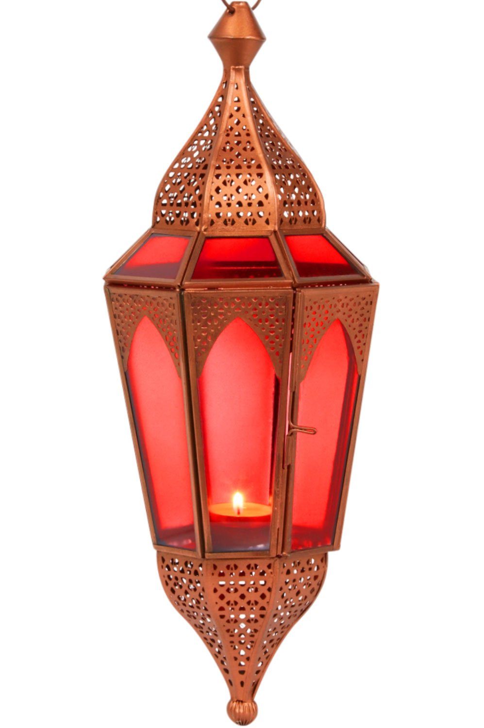 Marrakesch Orient & Mediterran Interior Hängewindlicht Orientalische Hängelaterne Lalita aus Glas in Rot 41 cm Windlicht (1 St), Handarbeit
