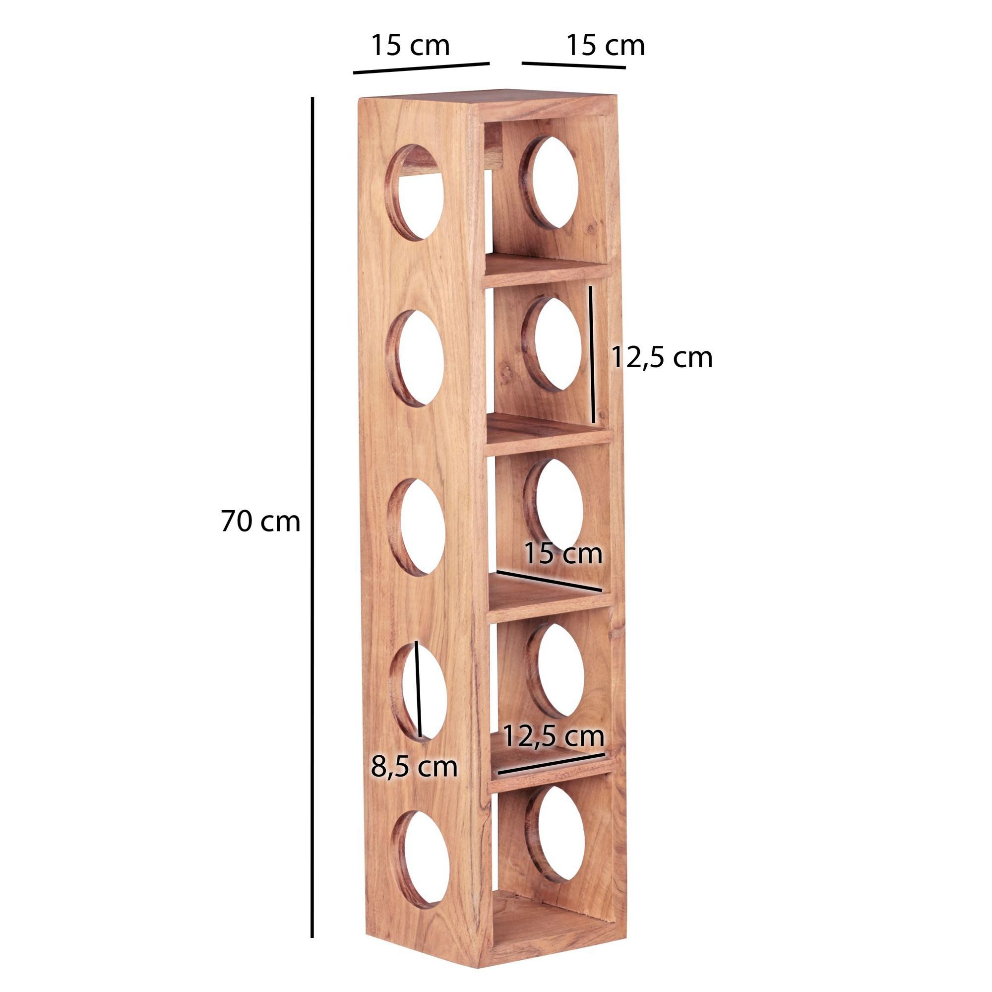 FINEBUY Weinregal Massiv-Holz Regal Wandmontage für 5 Flaschen 70 cm Holzregal, Akazie Massivholz für 5 Flaschen Modern 70 cm, Flaschenregal für Wandmontage, Standregal für Wein