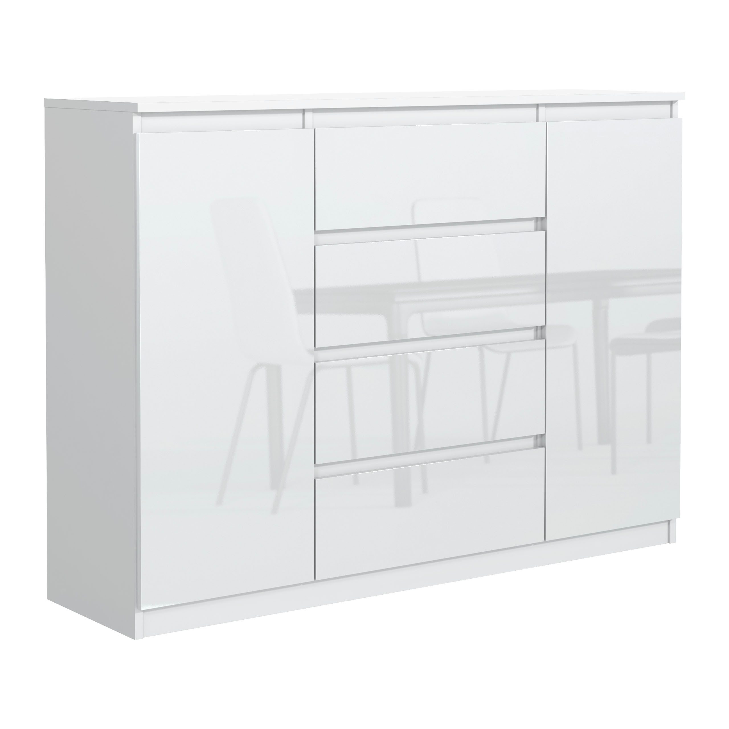 Masseno Kommode NUDO 120 cm Sideboard mit 4 Schubladen und 2 Türen Weiß