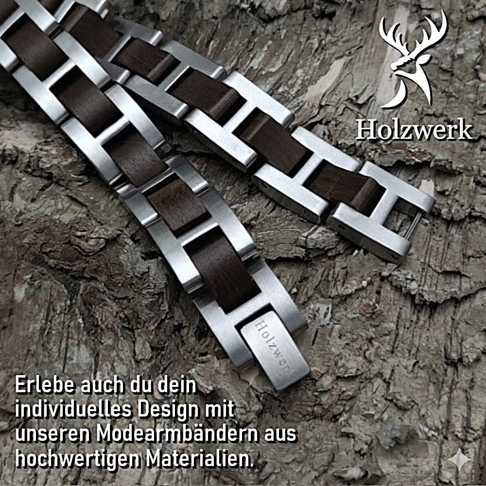 Holzwerk Edelstahlarmband Designer Holz Armband, Armkette Gliederarmband, Holz Unikate inkl. Armbandkürzer, ideal als Geschenk
