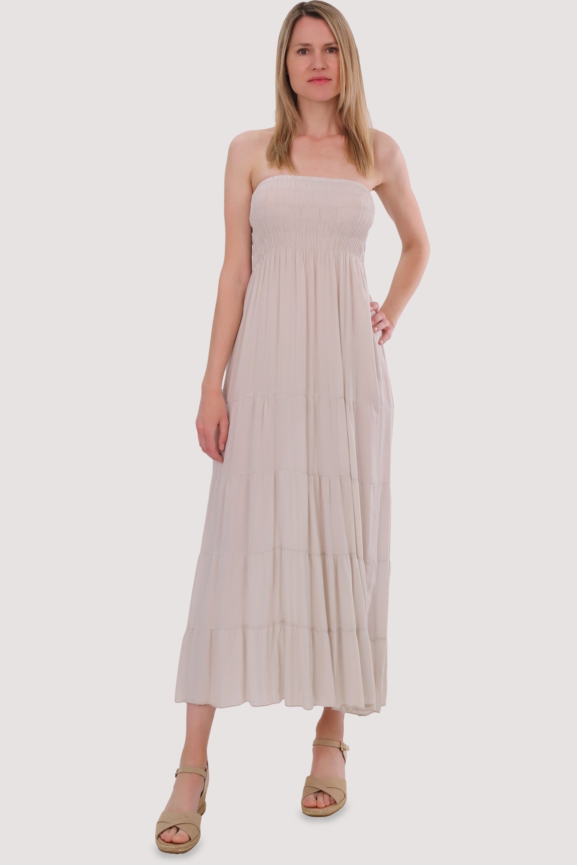 beige Bandeaukleid more malito Einheitsgröße figurumspielendes Strandkleid fashion than Sommerkleid 4635