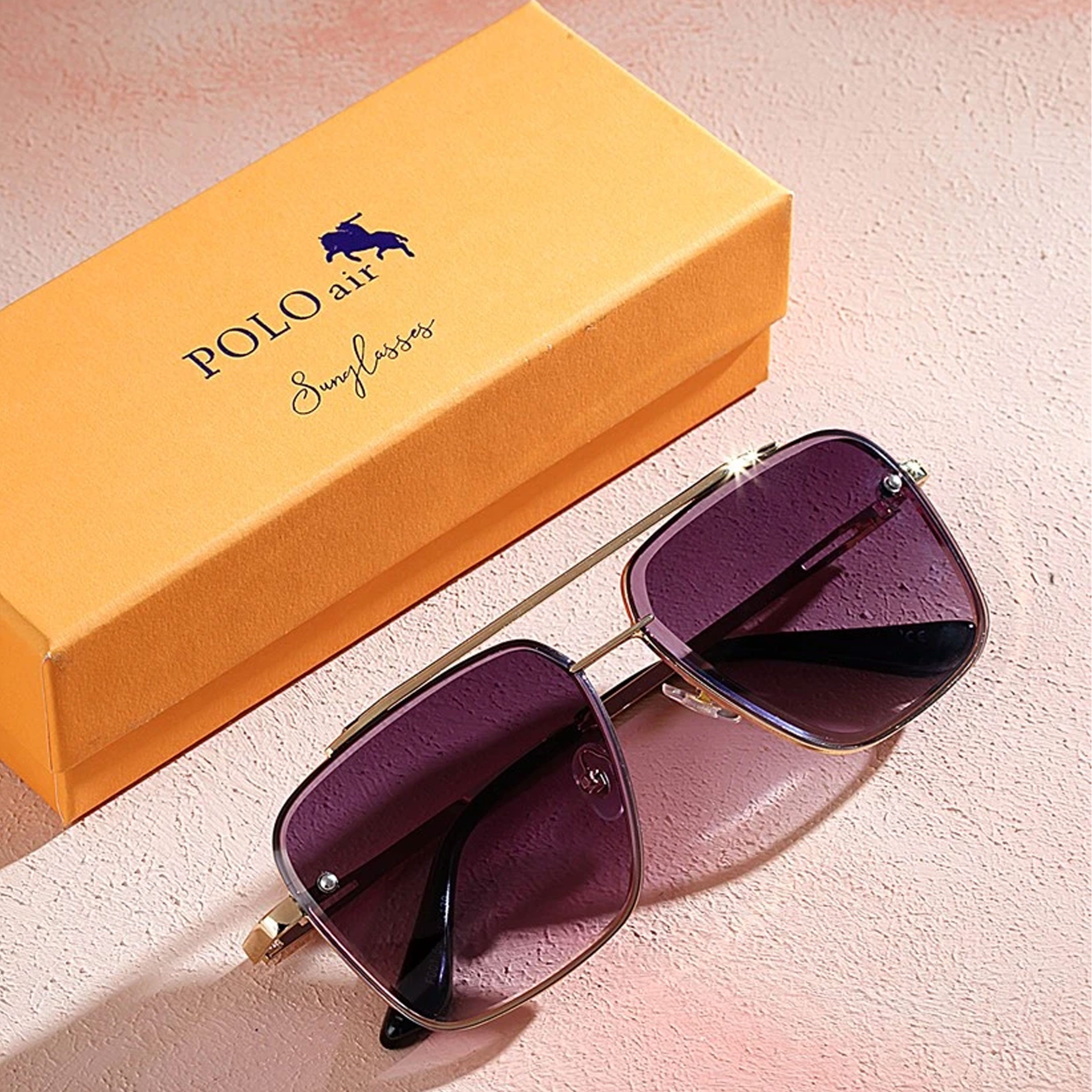 Jungengel Sonnenbrille Polo Air Unisex Retro Vintage Look UV400 Männer & Damen Rechteck (3-teiliges Set, 3-teiliges Set mit Sonnenbrille, Box und Reinigungstuch) 3x Modelle, Metallrahmen, Stylische Sonnenbrille