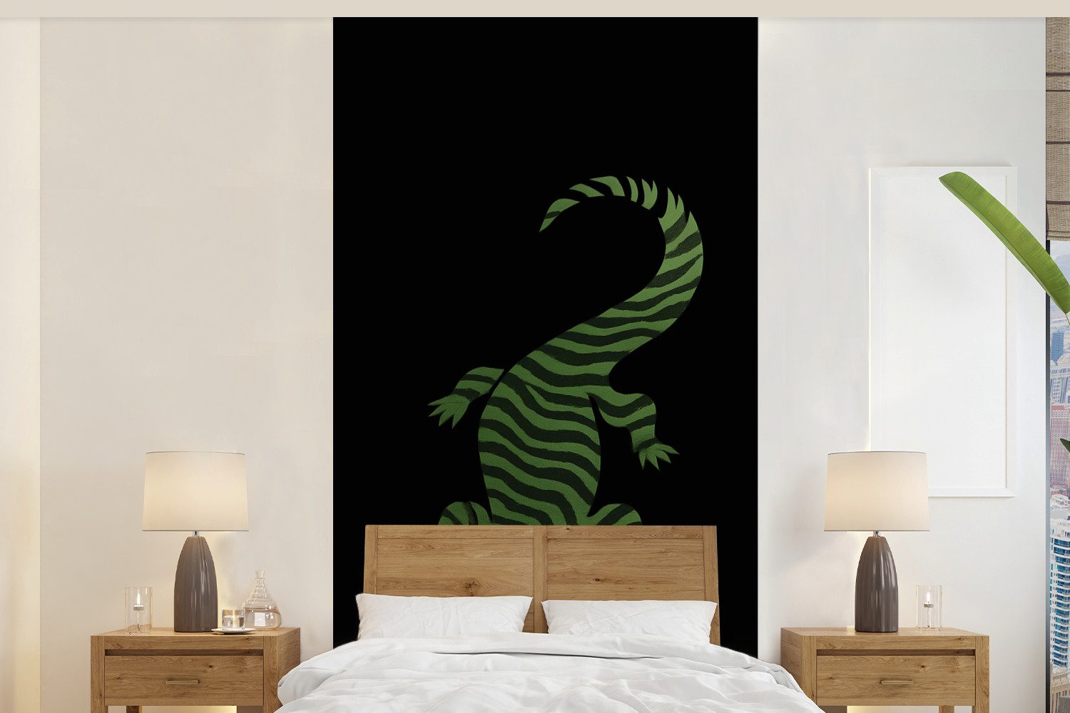 MuchoWow Fototapete Krokodil - Grün - Tigerartig - Streifen, Matt, bedruckt, Vliestapete für Wohnzimmer Schlafzimmer Küche, Fototapete, 120x240 cm