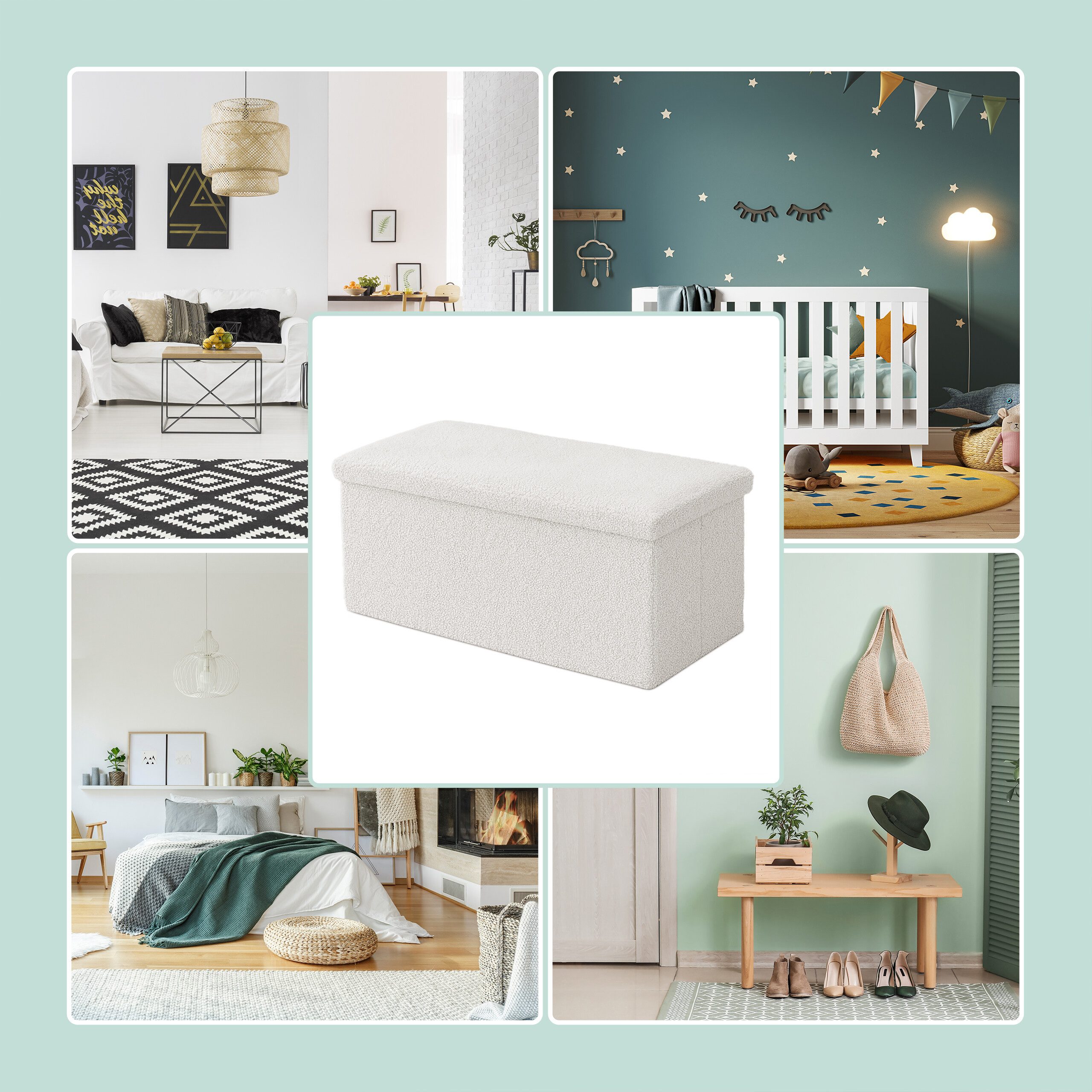 relaxdays Sitzbank aus Teddystoff, weiß