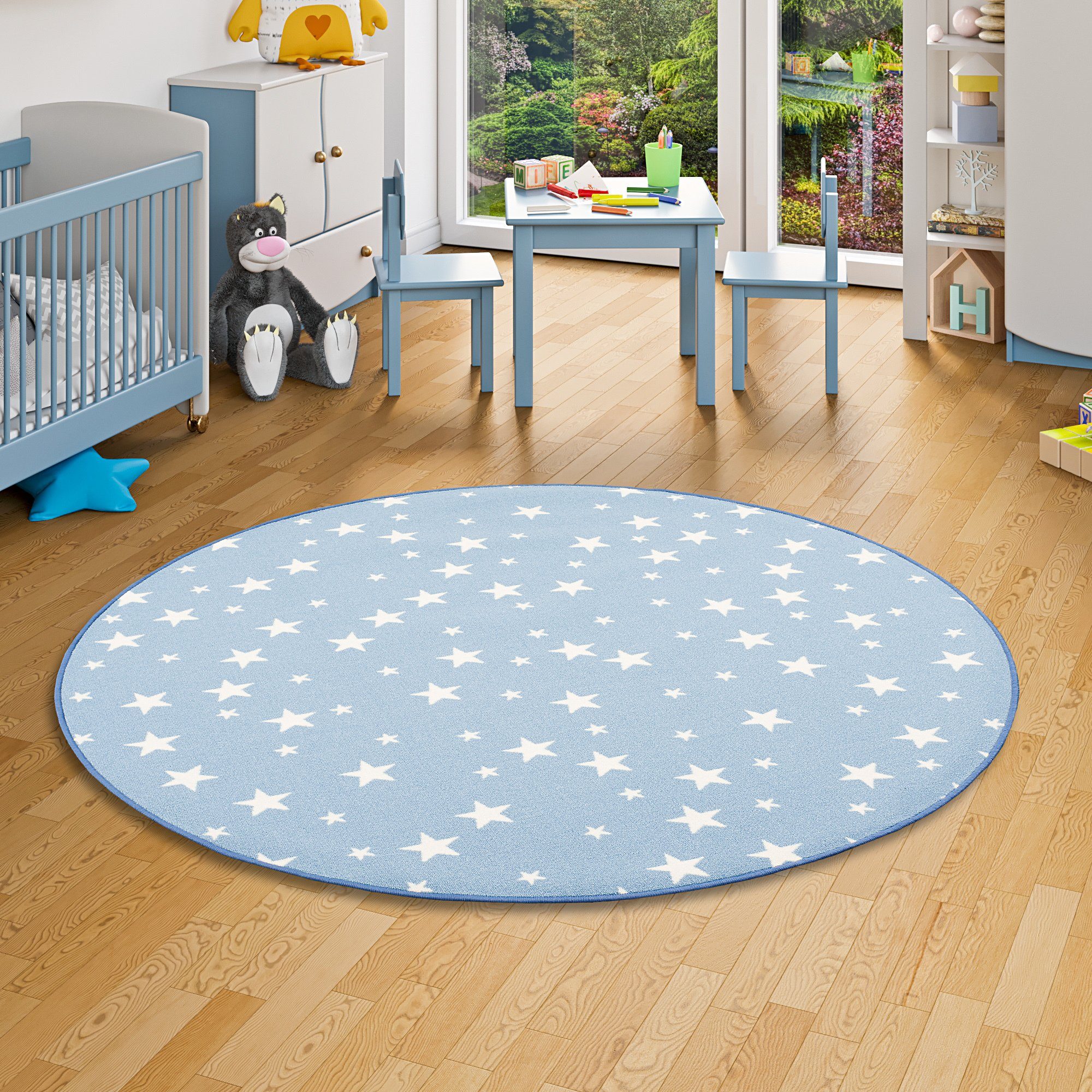 Kinderteppich Kinder Spiel Teppich Sterne Rund, Snapstyle, Rund, Höhe: 5 mm