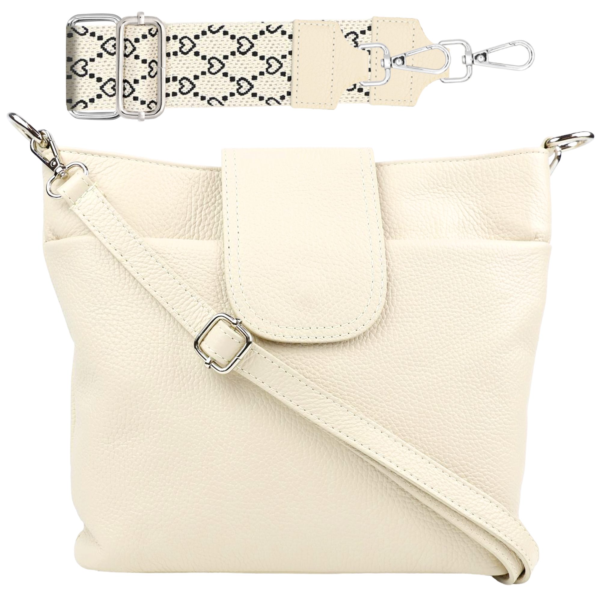 SEVA Schultertasche Umhängetasche Damen Echtleder mit Verstellbar Abnehmbar Breiter Gurt (5 Innenfächer, 2 Außenfächer, Vielen Farben), Crossbody Tasche, vielen verschiedenen Farben, Made in Italy