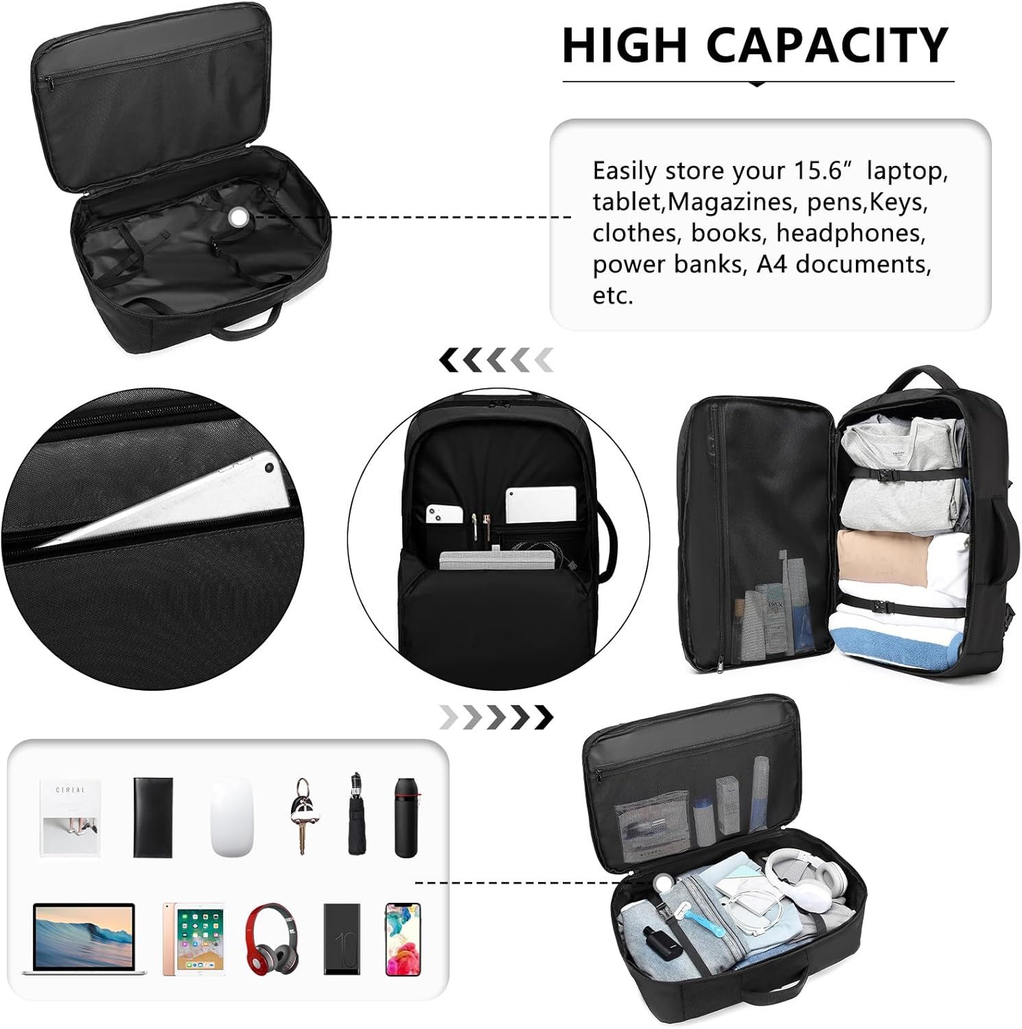 KONO Rucksack Handgepäck Wasserdicht für Geschäftsreise (55 x 35 x 20 cm 38L)