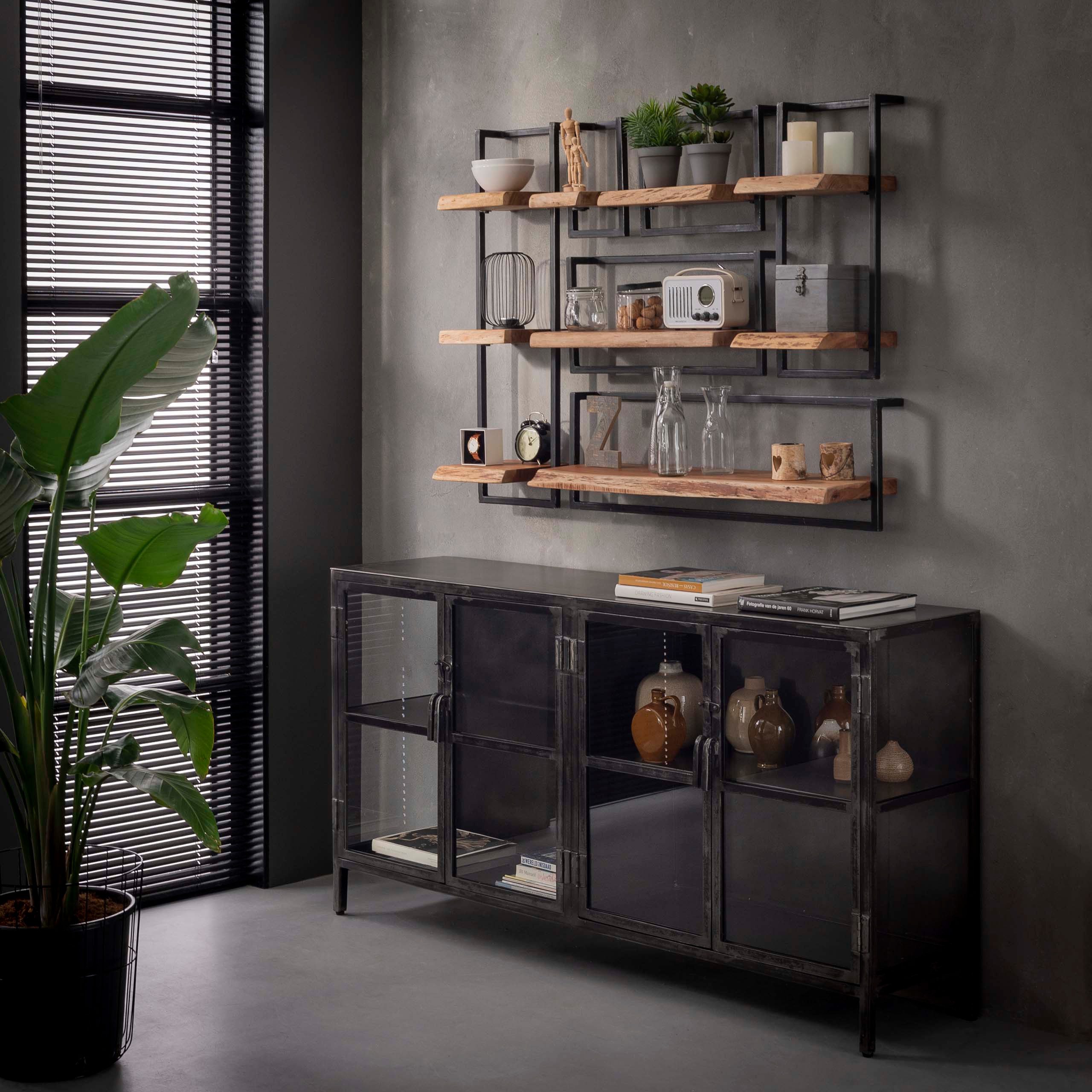 alesvelt Wandregal EDGE FRAME Quadratisches Industrial-Regal mit massiver Baumkante, 30x25x30cm, Akazienholz