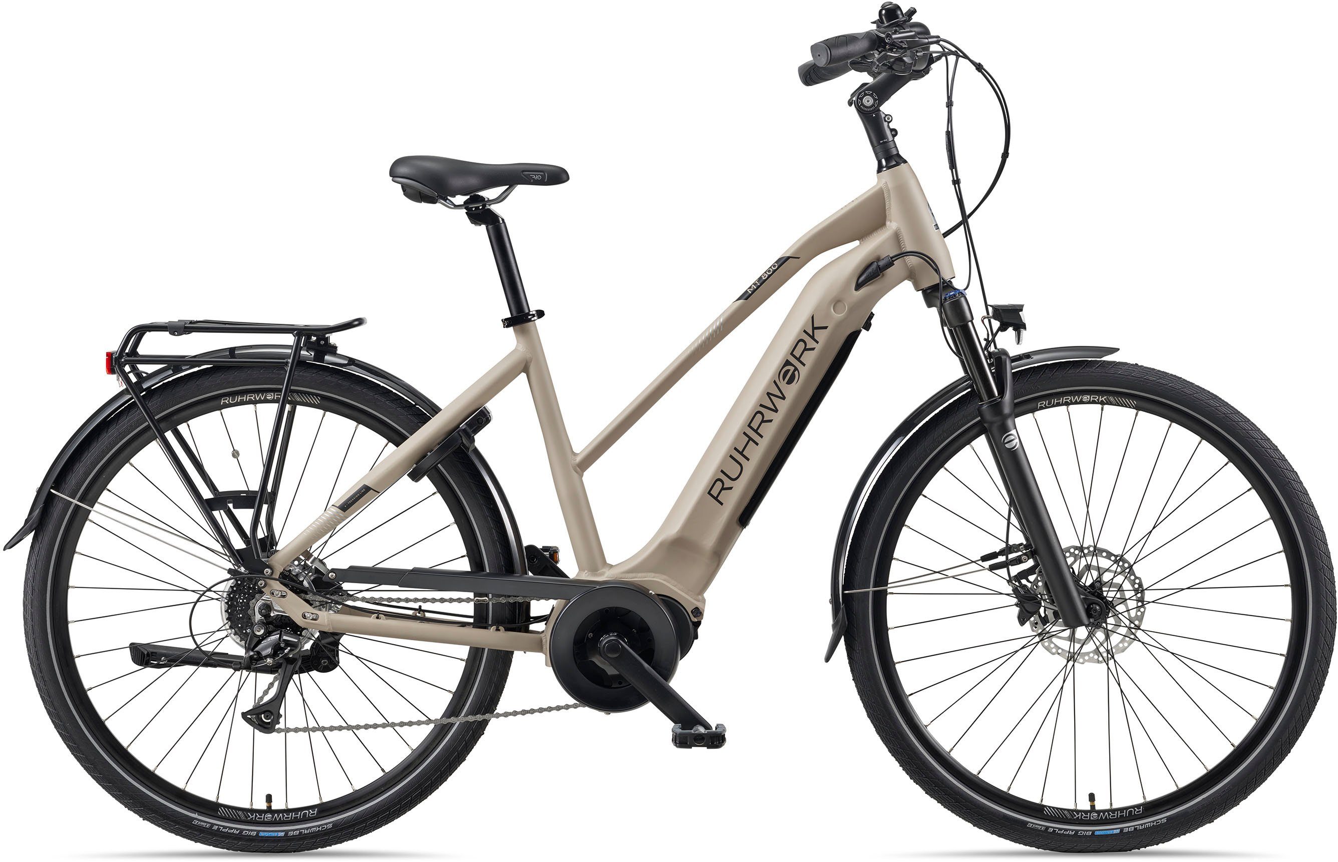 Akku Acera Mittelmotor, RUHRWERK 522 Wh Shimano 8 Damen, Gang Kettenschaltung, MT Schaltwerk, 800 E-Bike