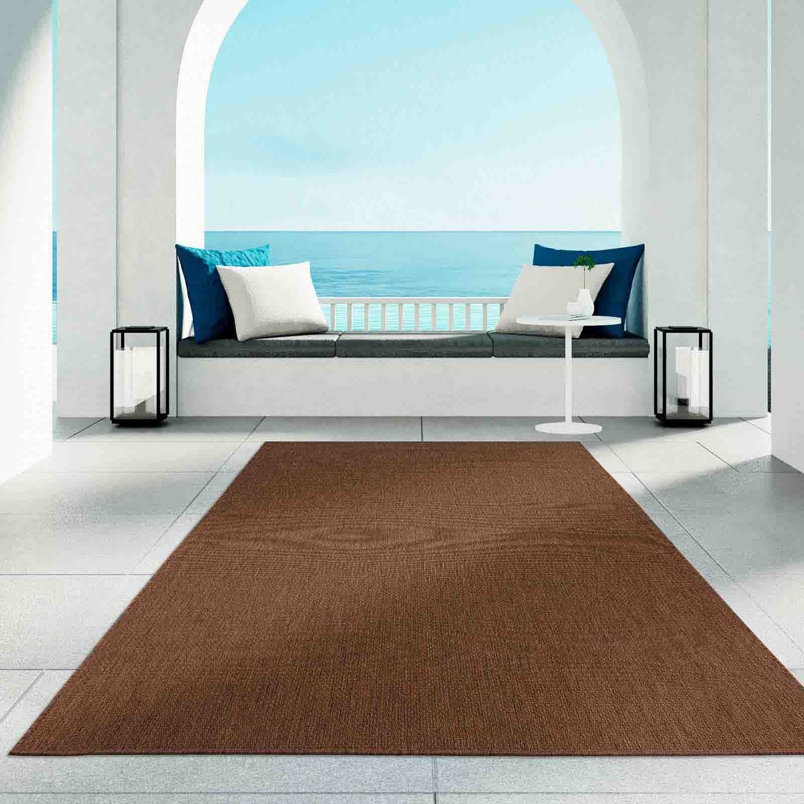 Teppich Regina Teppich aus robustem Flachgewebe für In und Outdoor, TaraCarpet, rechteckig, Höhe: 7 mm, Küche Wohnzimmer Terrasse Garten Balkon uni braun 67x180