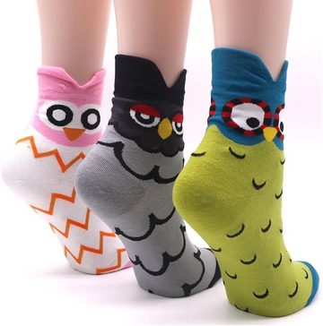 Alster Herz Freizeitsocken 5x lustige Eule-Motiv Damen Socken, bunt, süßes Design, A0362 (5-Paar) Tier Muster Kurzsocken