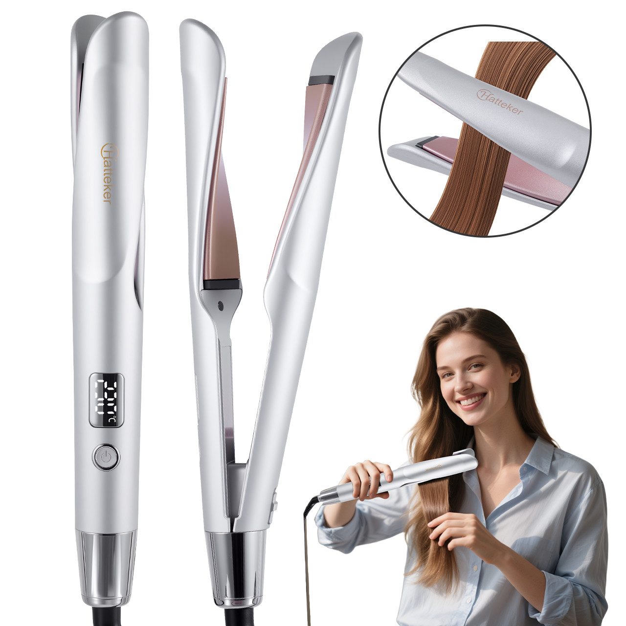 HATTEKER Glätteisen HT-136 Professional 2-in-1 Lockenstab & Haarglätter, 11 Temperaturstufen, Automatische Abschaltung