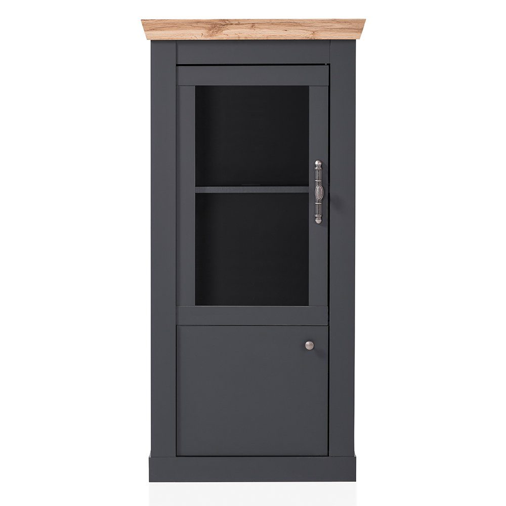 Wotan Vitrine 72/146/38 mit Nb., Wohnzimmer in anthrazit Lomadox Eiche cm CESENA-61 nschrank