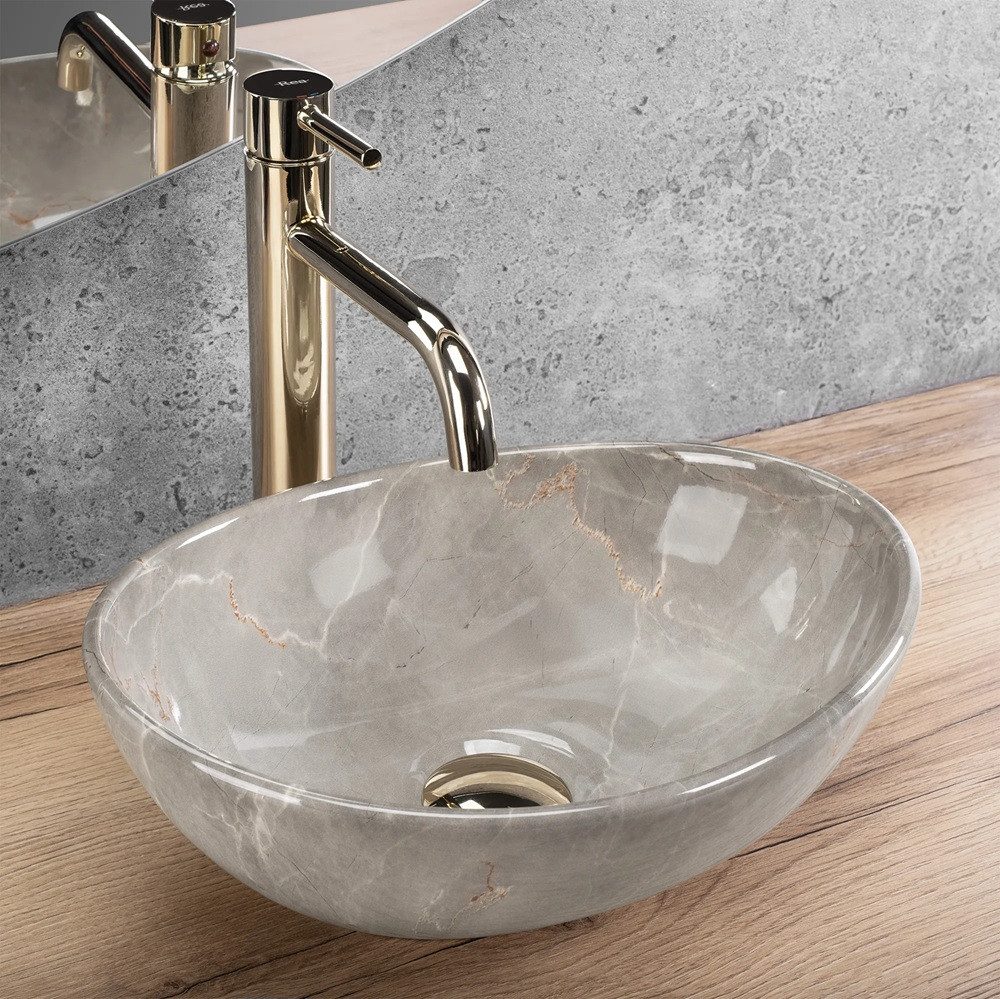wohnwerk.idee Aufsatzwaschbecken Waschtisch Keramik Waschbecken Marmoroptik günstig online kaufen