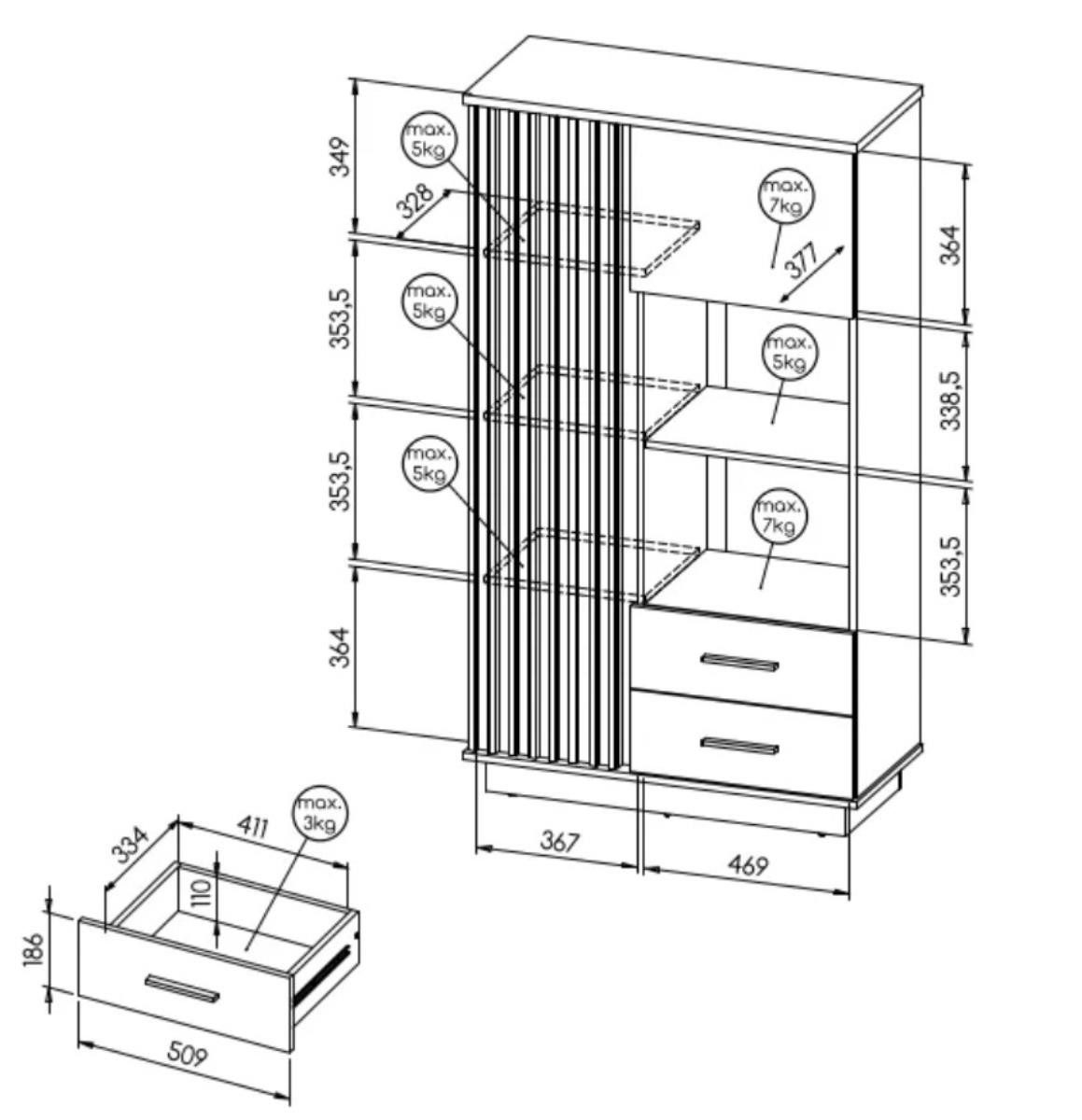 Compleo Hochkommode 2 Türen und 1 Schublade PUCCI Höhe 162 cm, Modern design – Bild 4 von 4