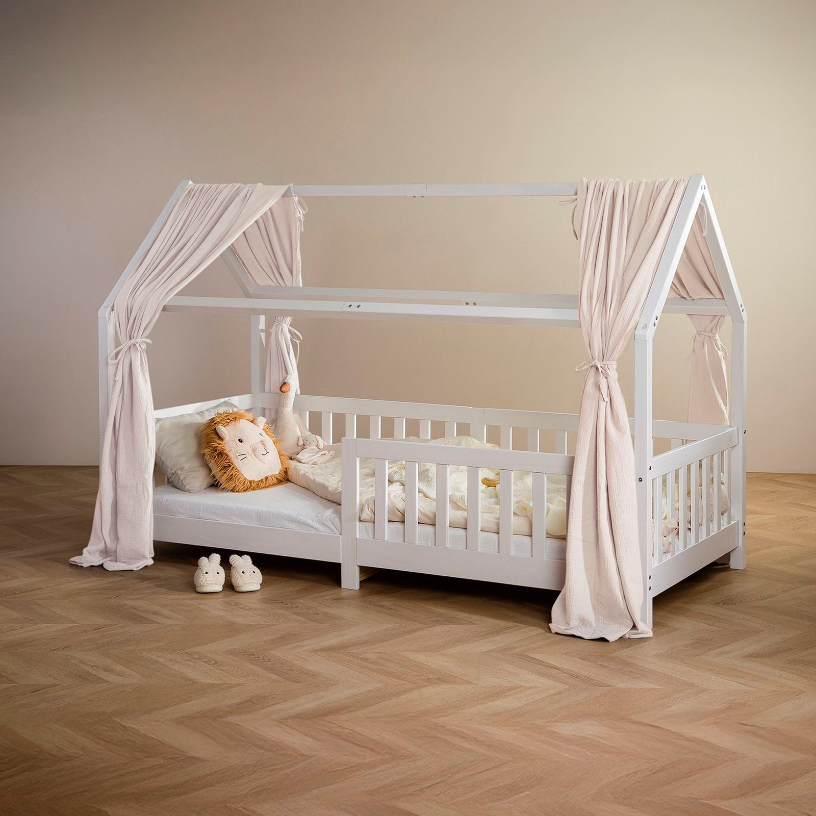 IDIMEX Betthimmel NENA, Betthimmel Hausbett Deko Musselin Baldachin aus 100% Baumwolle beige