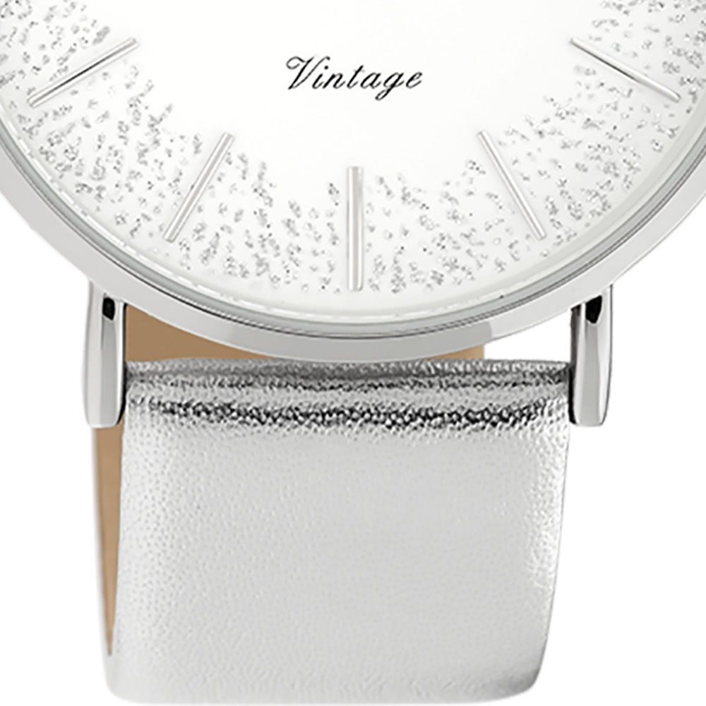 Elegant-Style Oozoo Damen (ca. Damenuhr Armbanduhr 40mm) groß Quarzuhr rund, silber Lederarmband, Analog, OOZOO