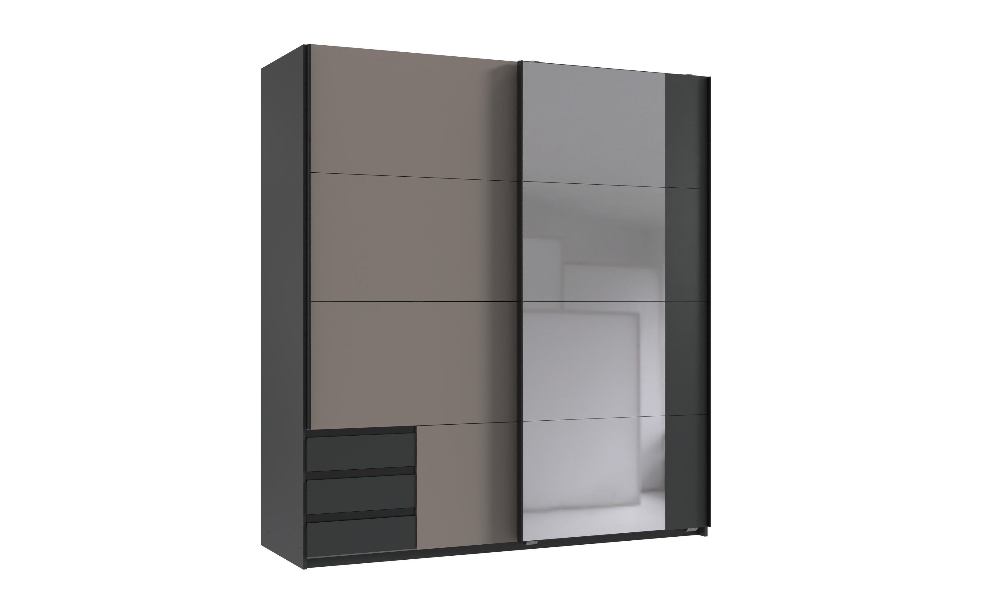 freiraum Schwebetürenschrank Emden 3 Schübe, Spiegel / GRAPHIT + SAHARAGRAU - 179x198x65cm (BxHxT)