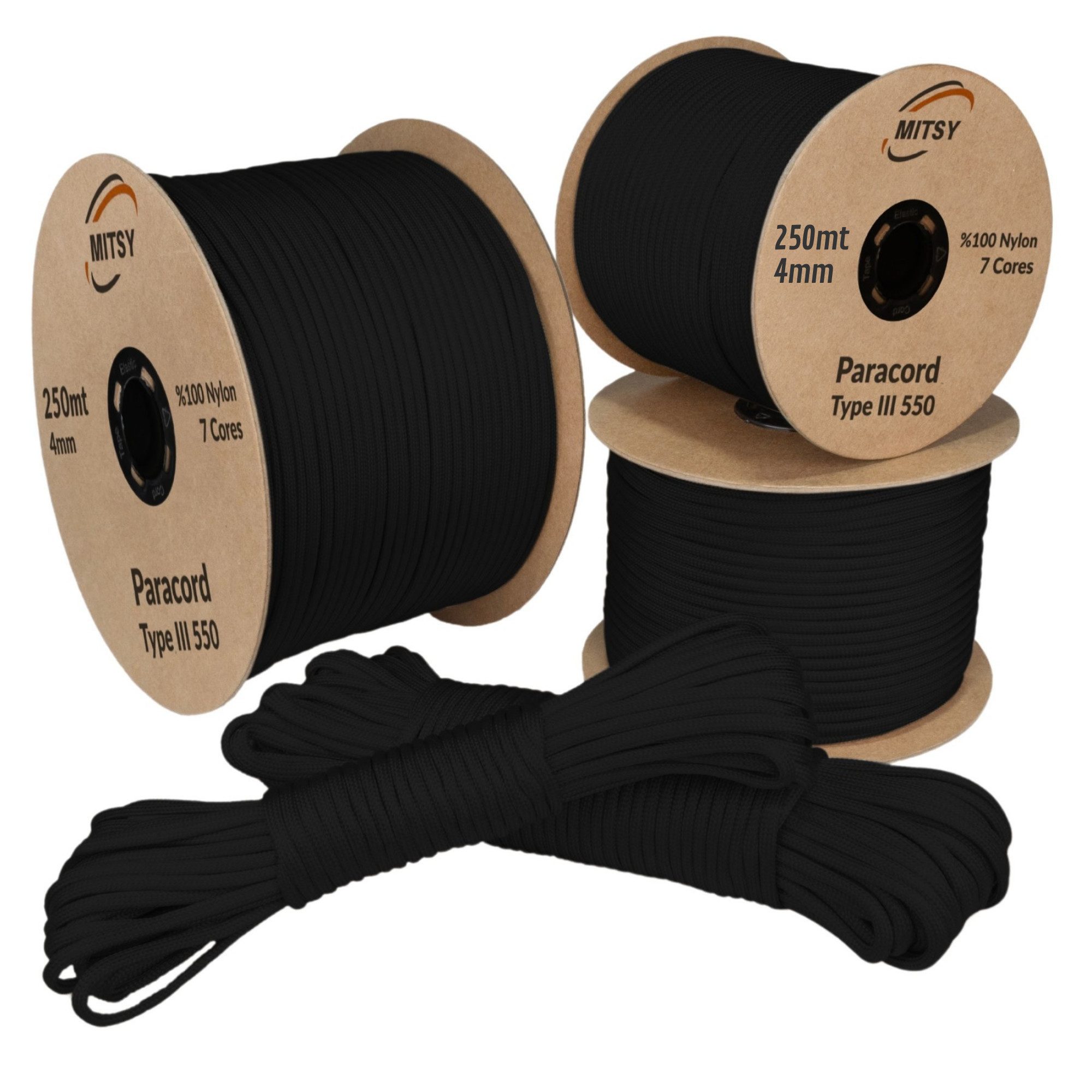 MITSY Seil 4mm Paracord 550 Typ III – Starkes Nylonseil für Outdoor & Survival, Extra stark, 250 kg Belastbar, UV-beständig, für Camping & Hundeleinen